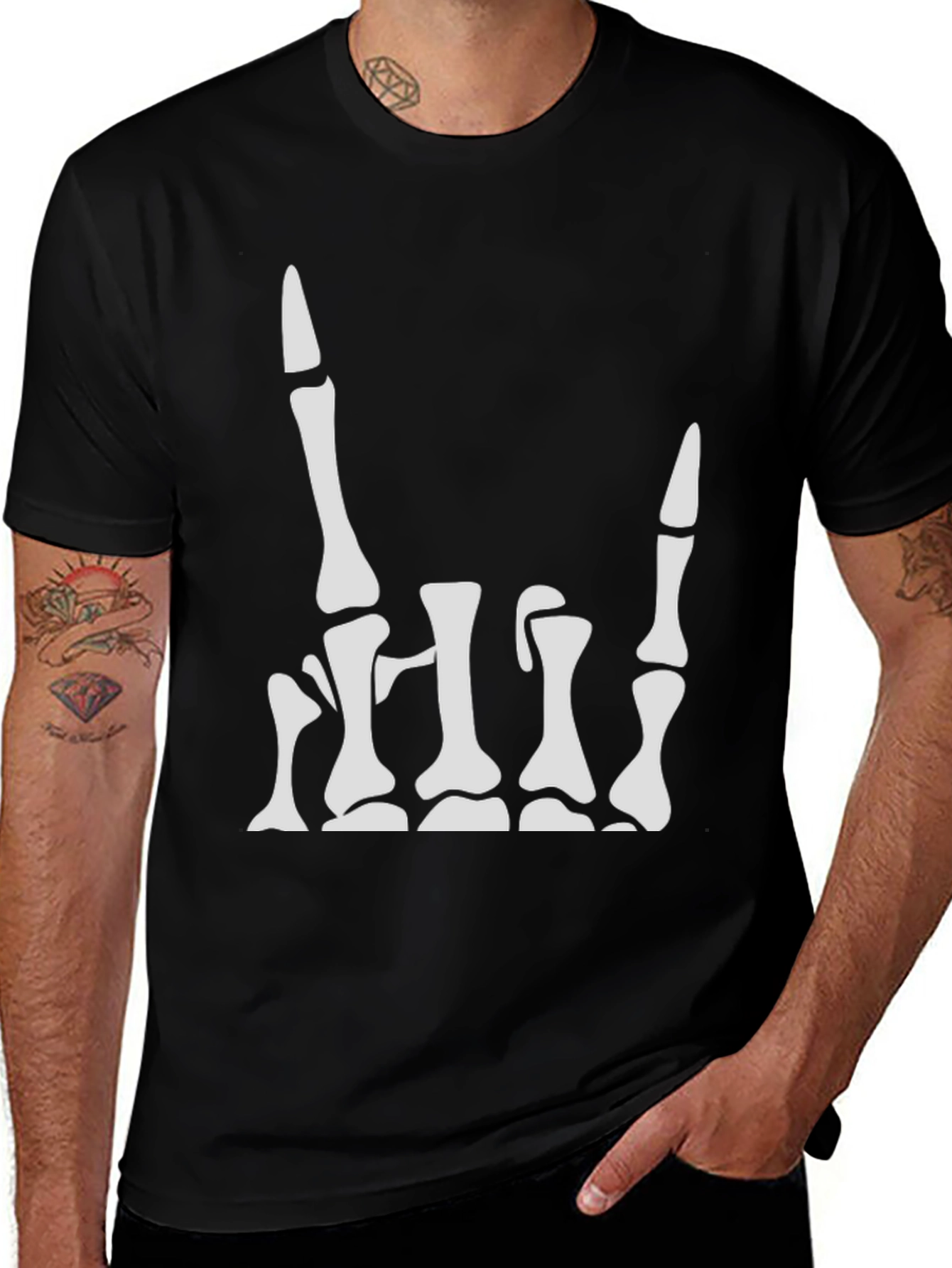 Skeleton Hand Graphic T-Shirt - Rock On Sign