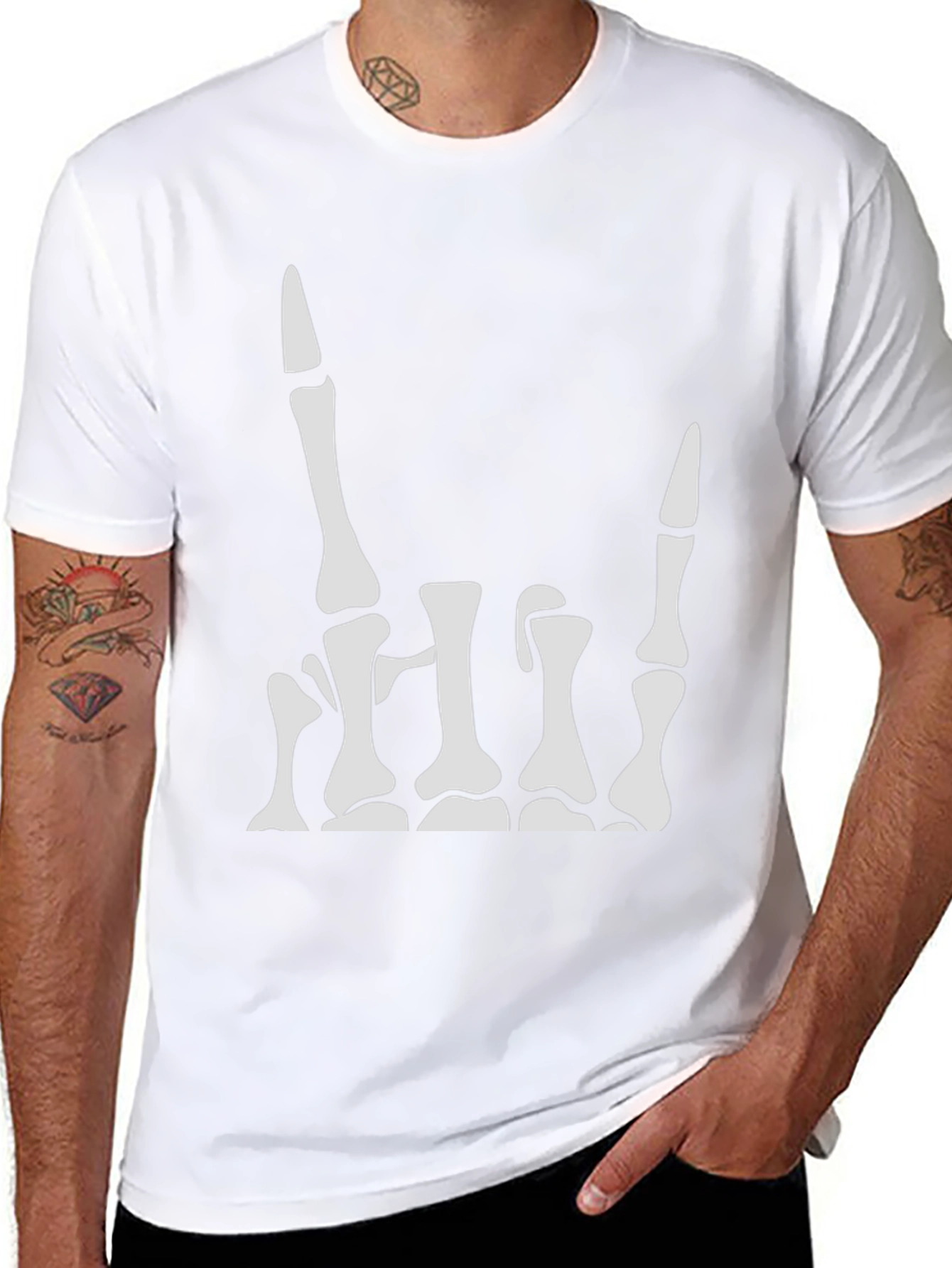 Skeleton Hand Graphic T-Shirt - Rock On Sign