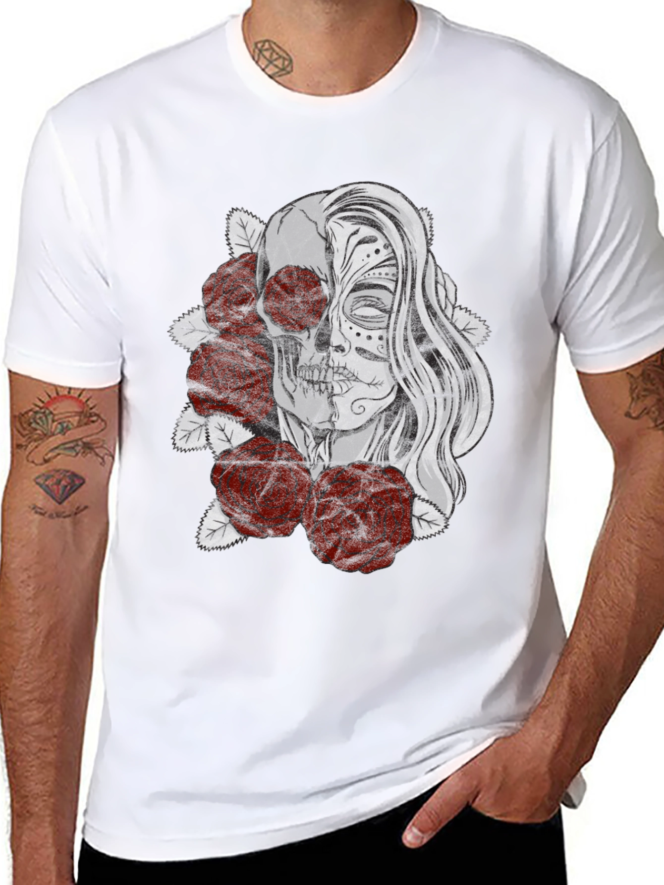 Day of the Dead Skull & Roses Graphic T-Shirt