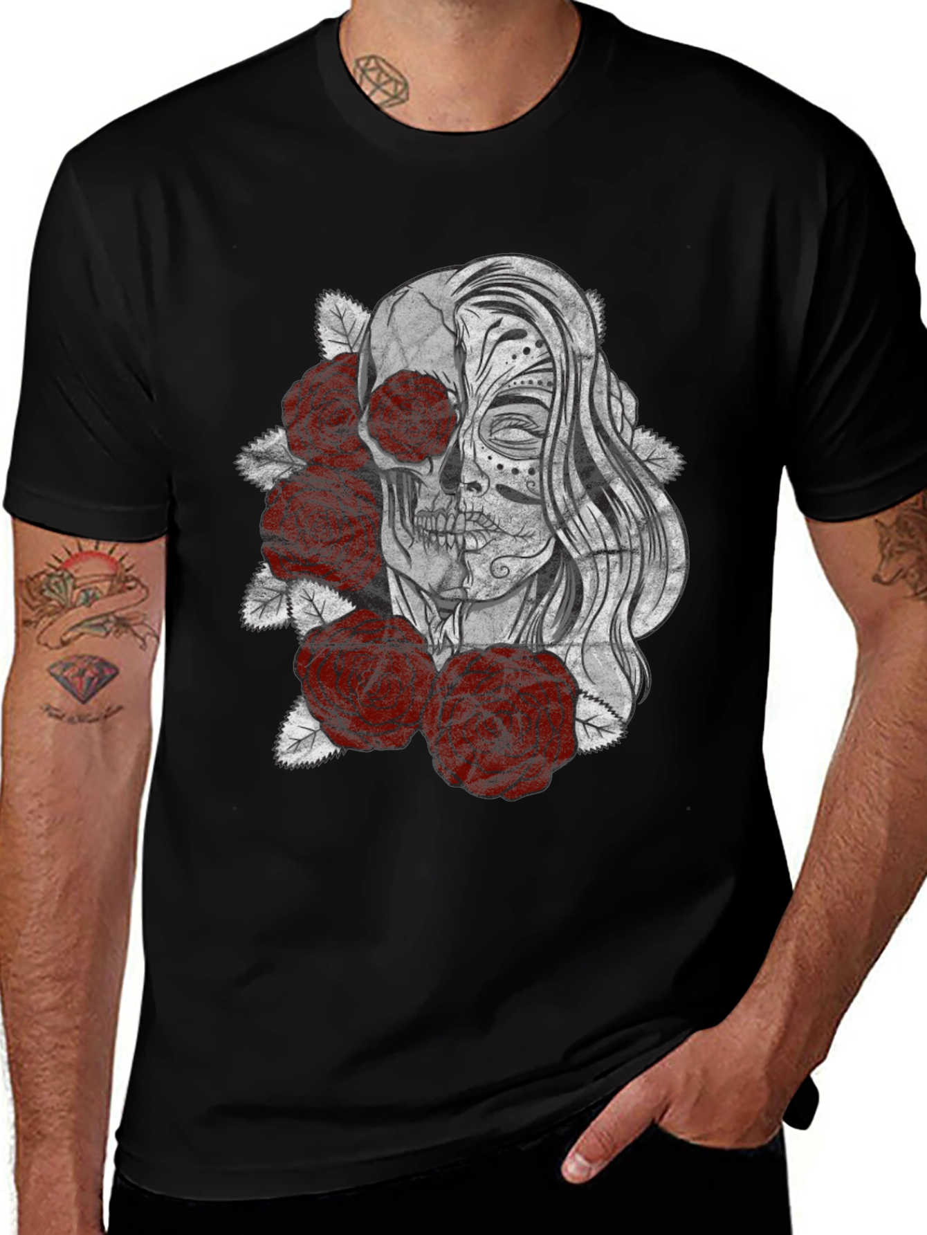 Day of the Dead Skull & Roses Graphic T-Shirt