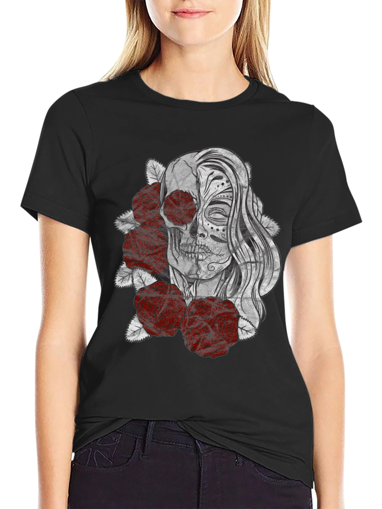 Day of the Dead Skull & Roses Graphic T-Shirt
