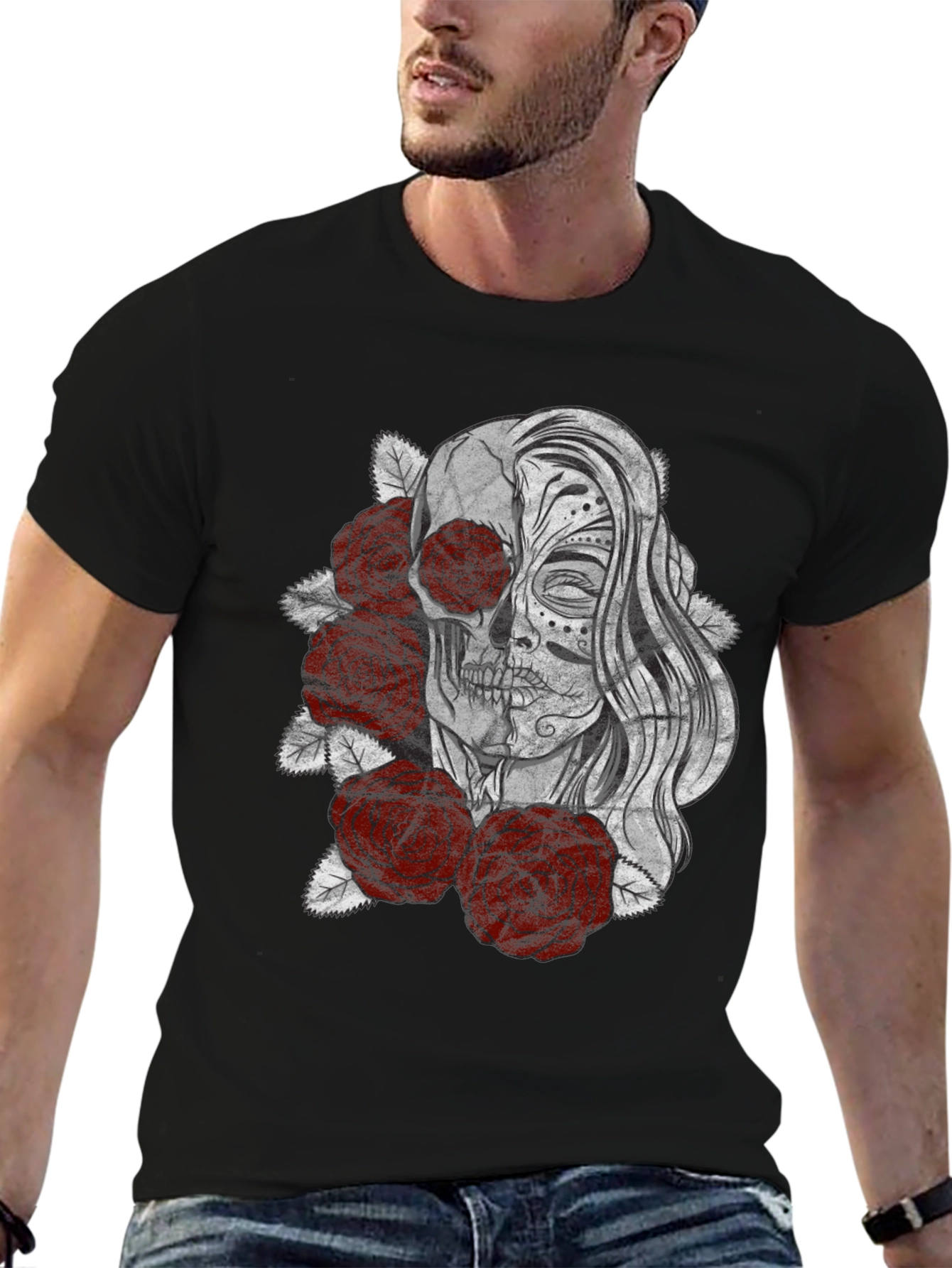 Day of the Dead Skull & Roses Graphic T-Shirt