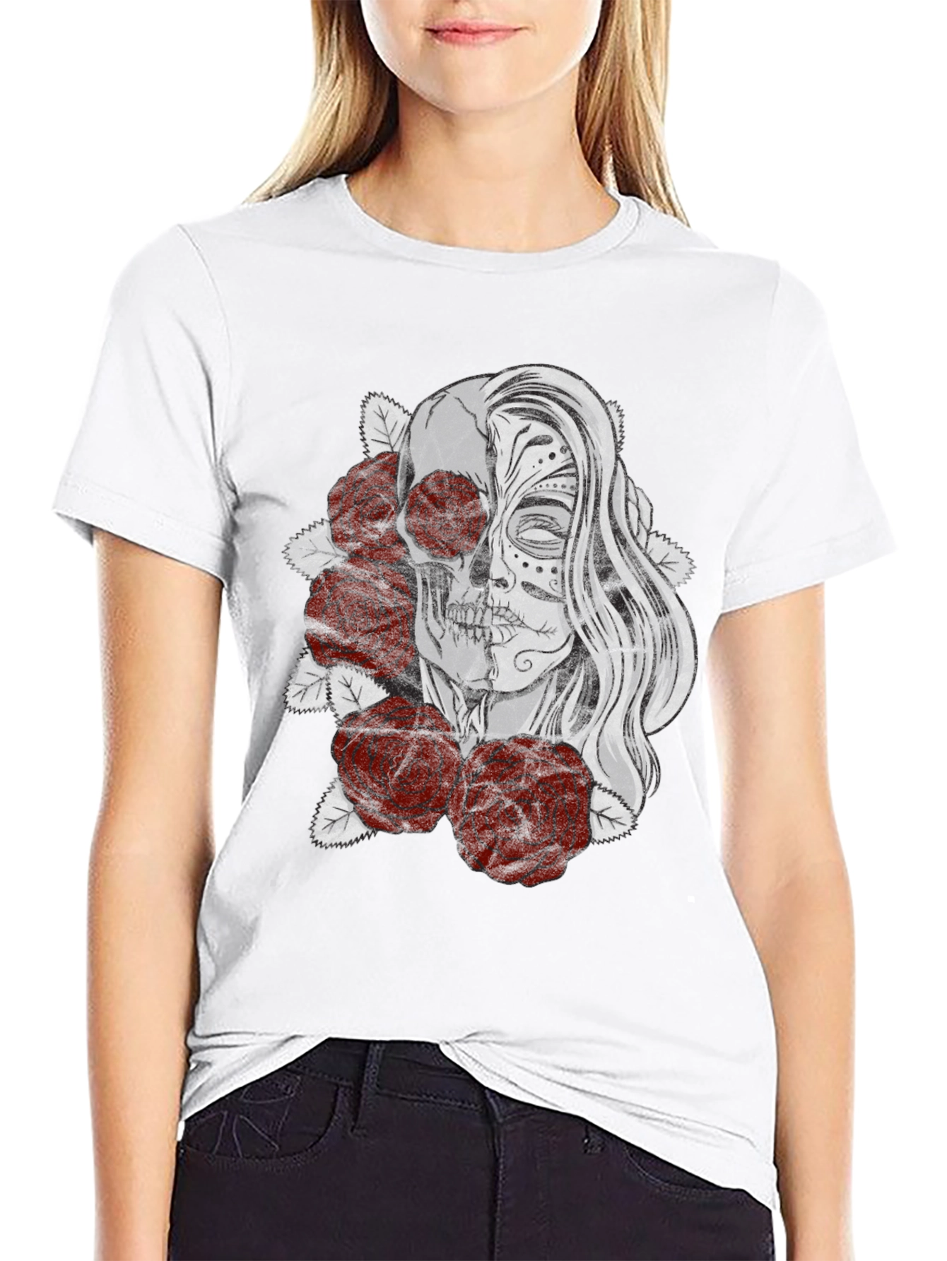 Day of the Dead Skull & Roses Graphic T-Shirt