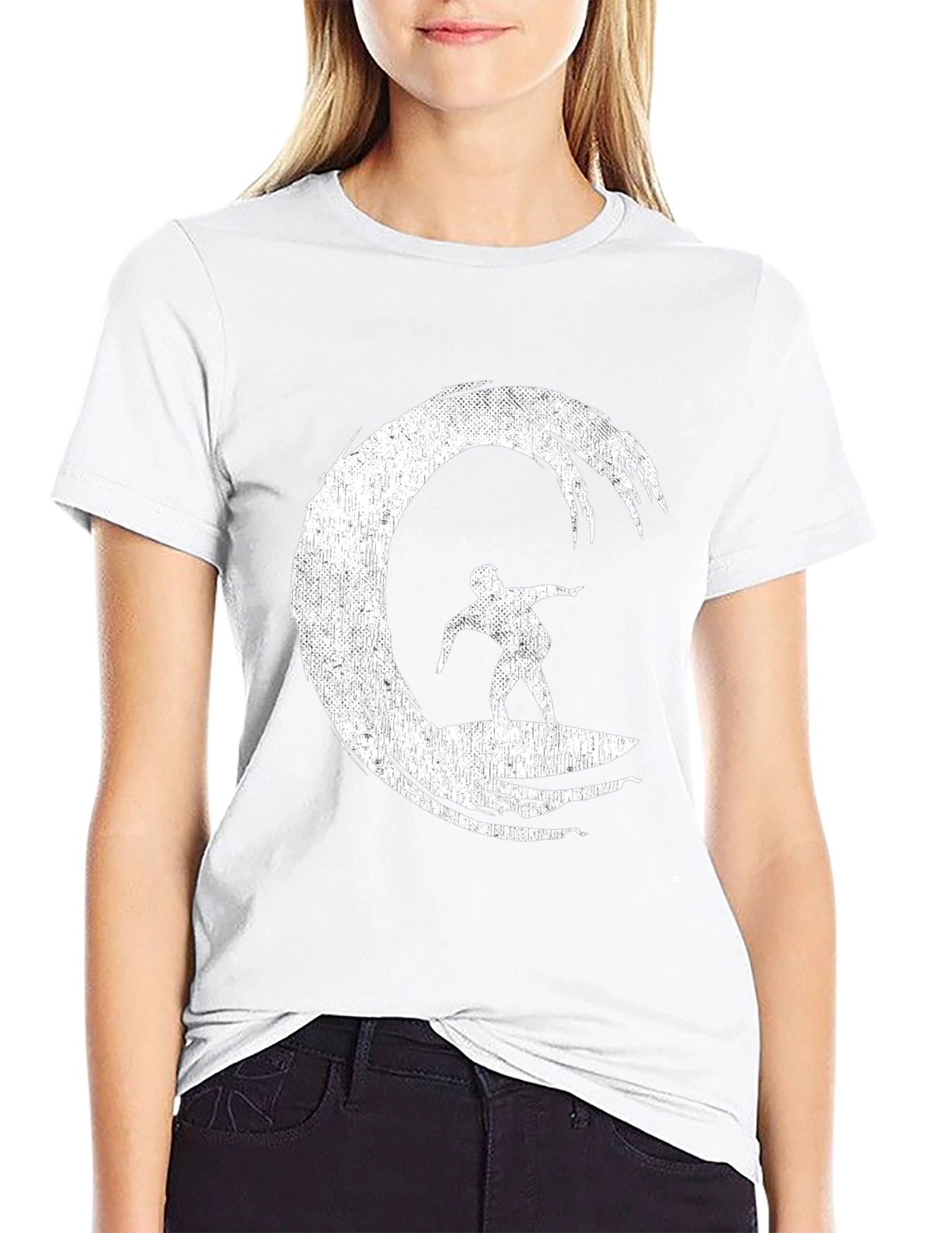 Surfer Wave Graphic Tee - Black Cotton Blend Shirt