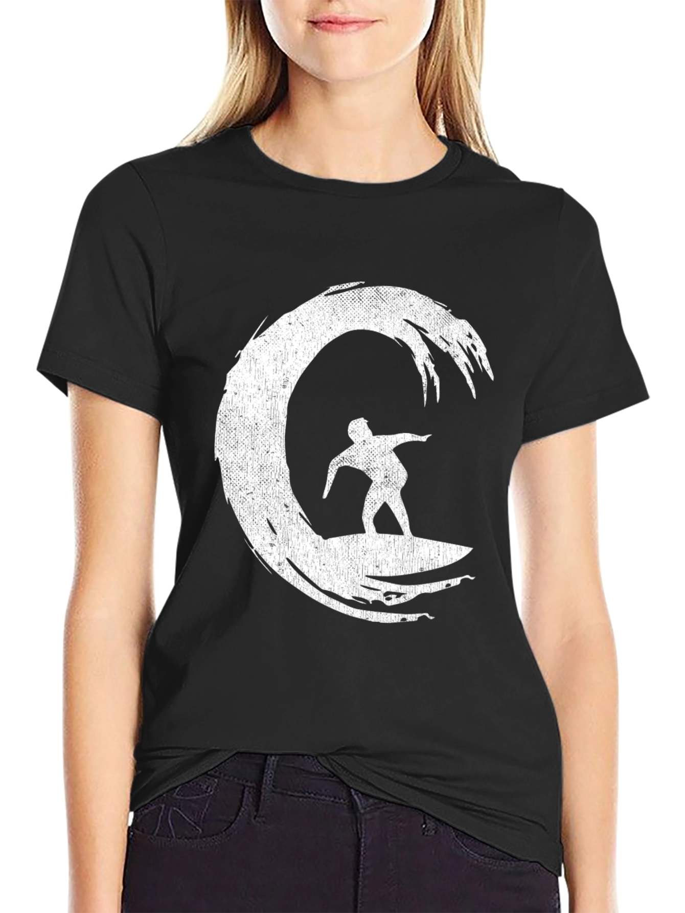 Surfer Wave Graphic Tee - Black Cotton Blend Shirt