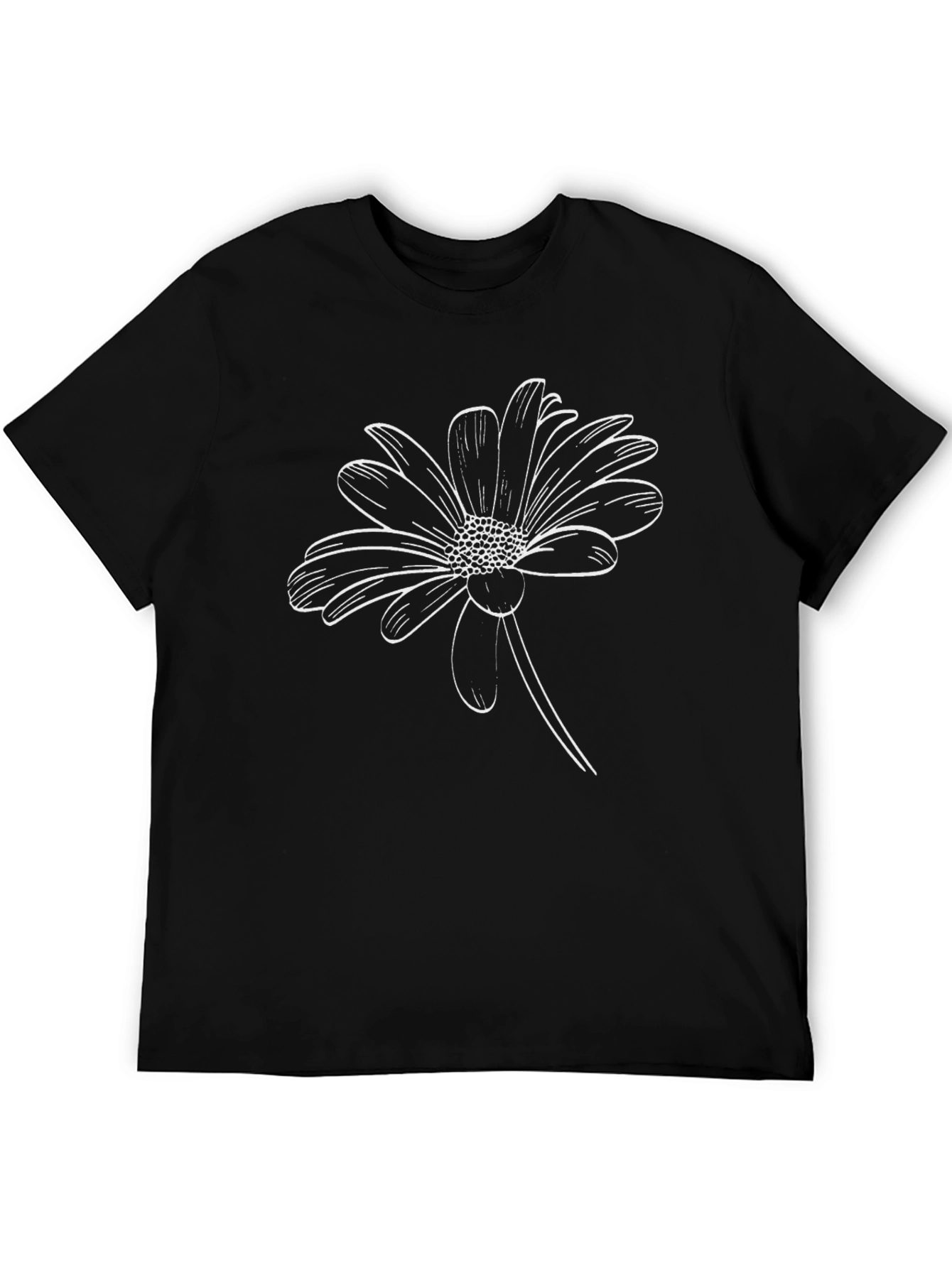 Black T-Shirt with White Daisy Graphic
