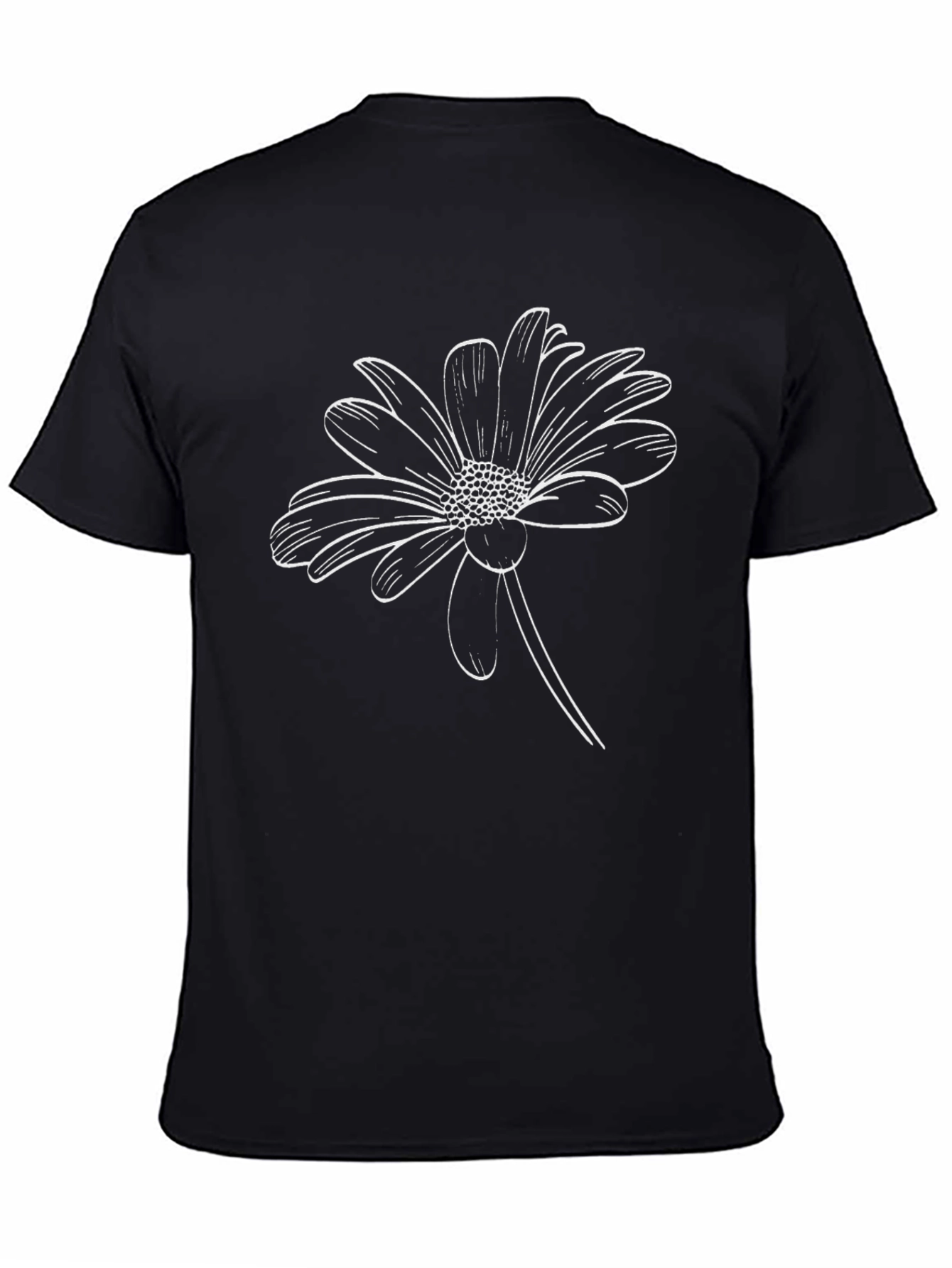 Black T-Shirt with White Daisy Graphic