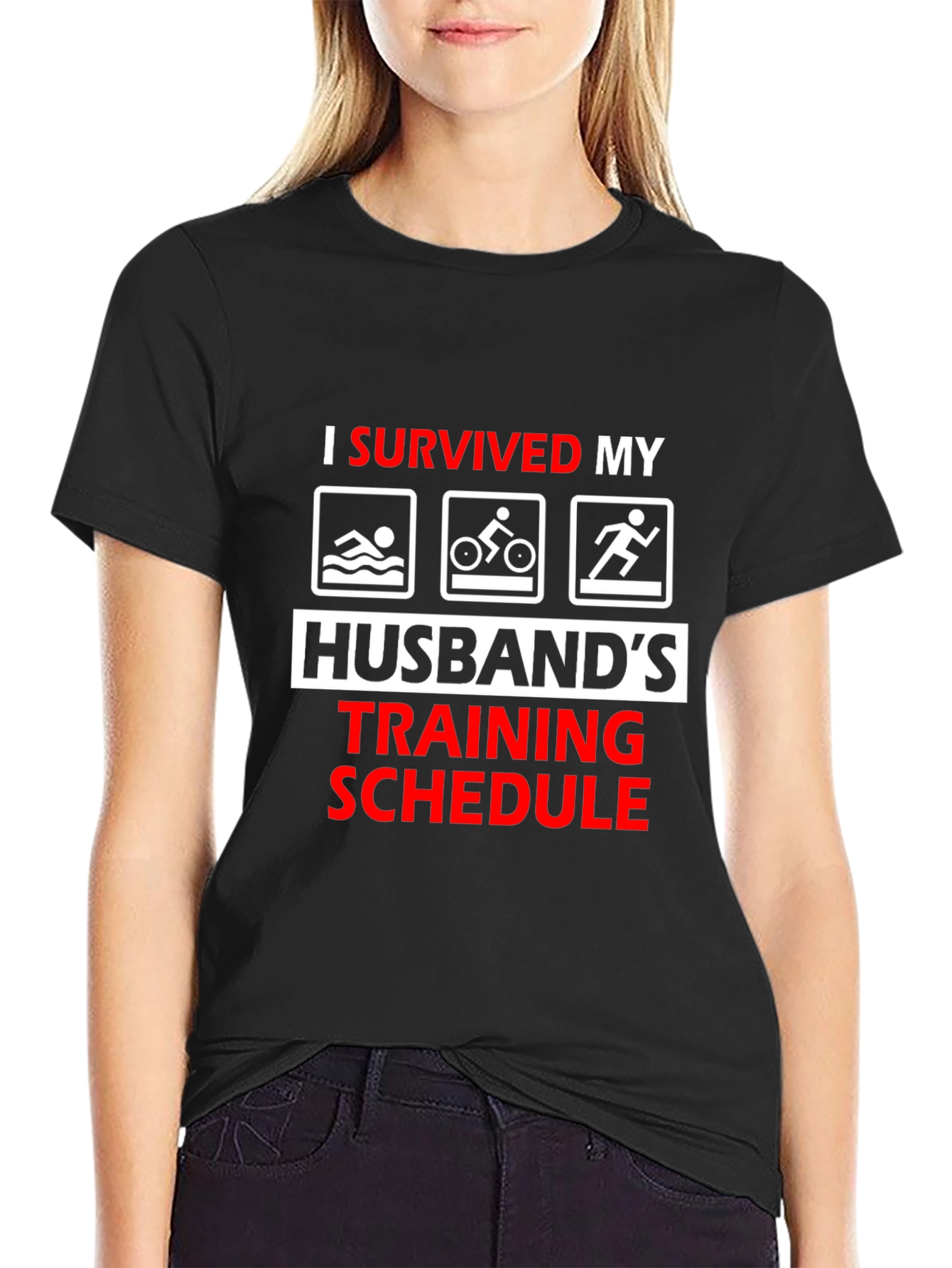 Humorous I Survived Husbands Triathlon Training T-Shirt
