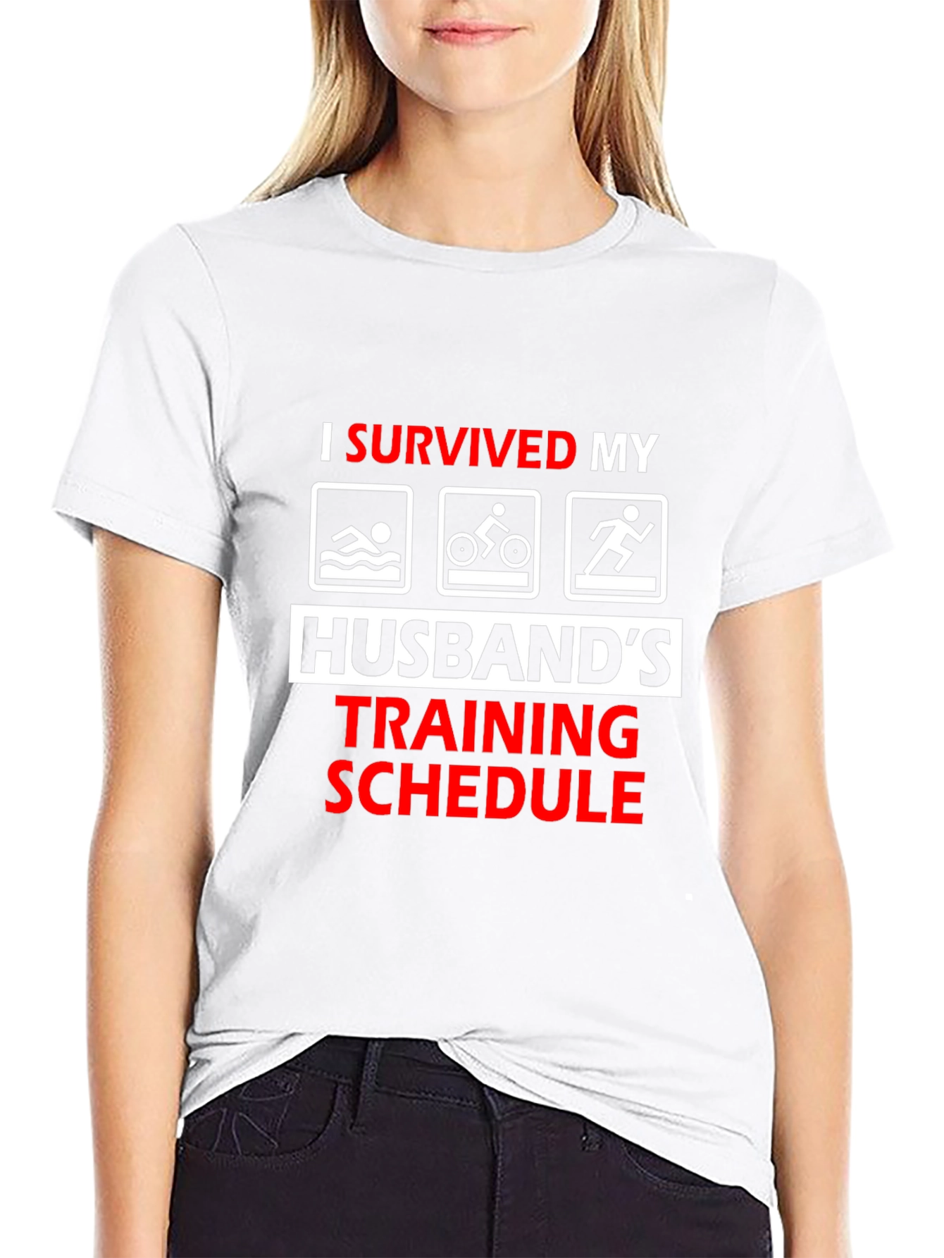 Humorous I Survived Husbands Triathlon Training T-Shirt