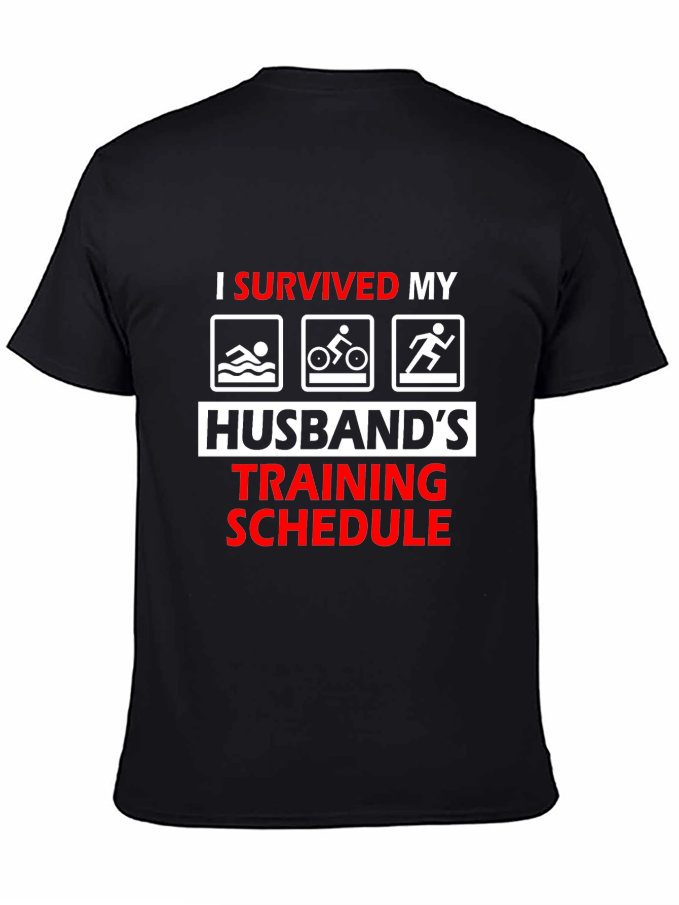 Humorous I Survived Husbands Triathlon Training T-Shirt