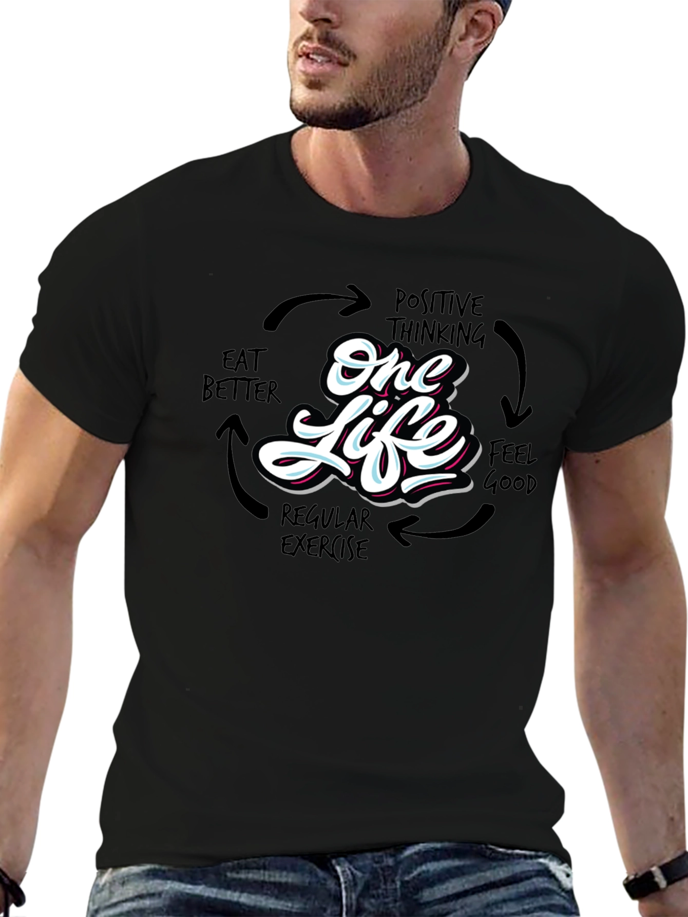 One Life Graphic Print Black T-Shirt