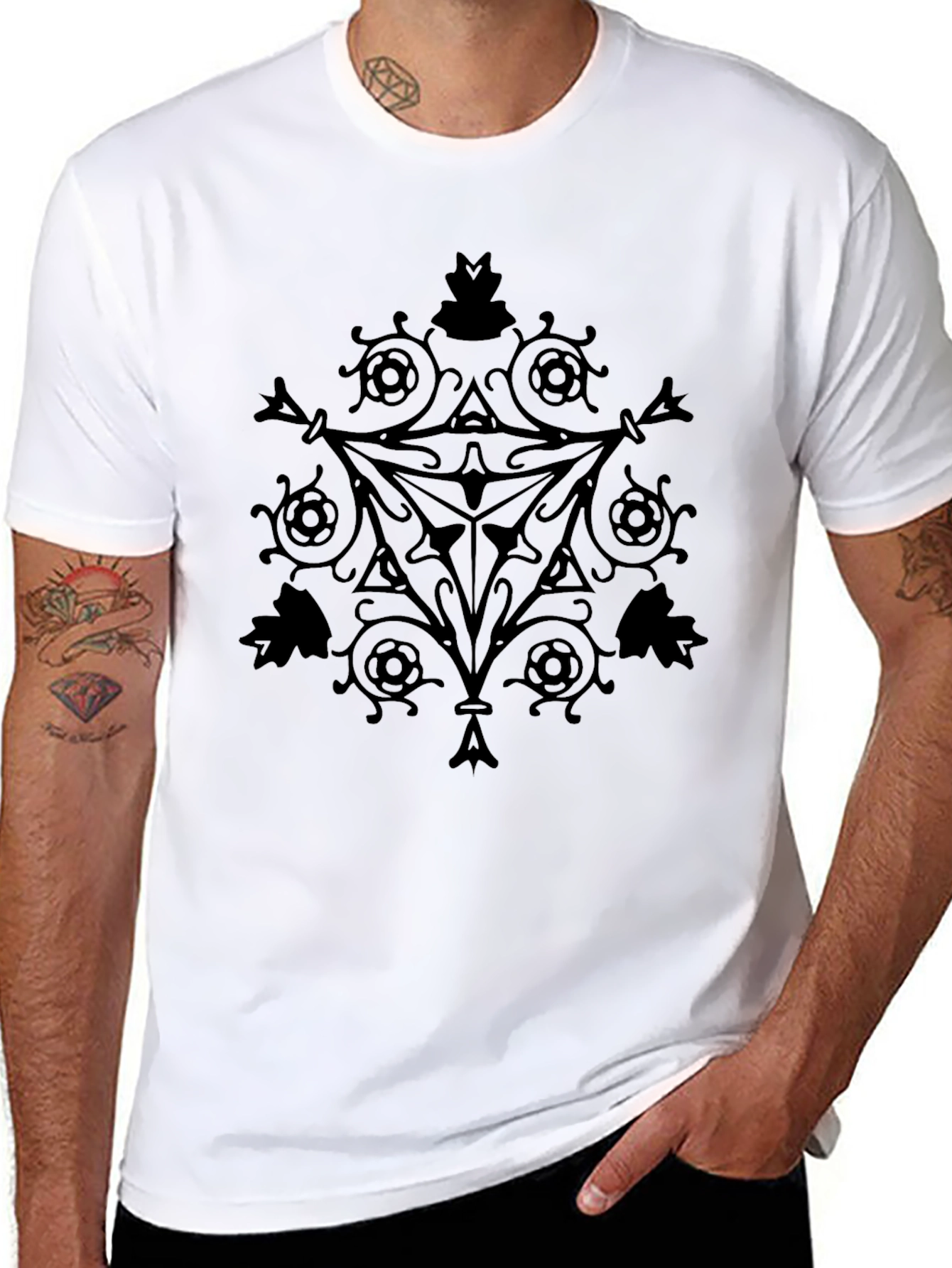 Black Geometric Print Crew Neck T-Shirt