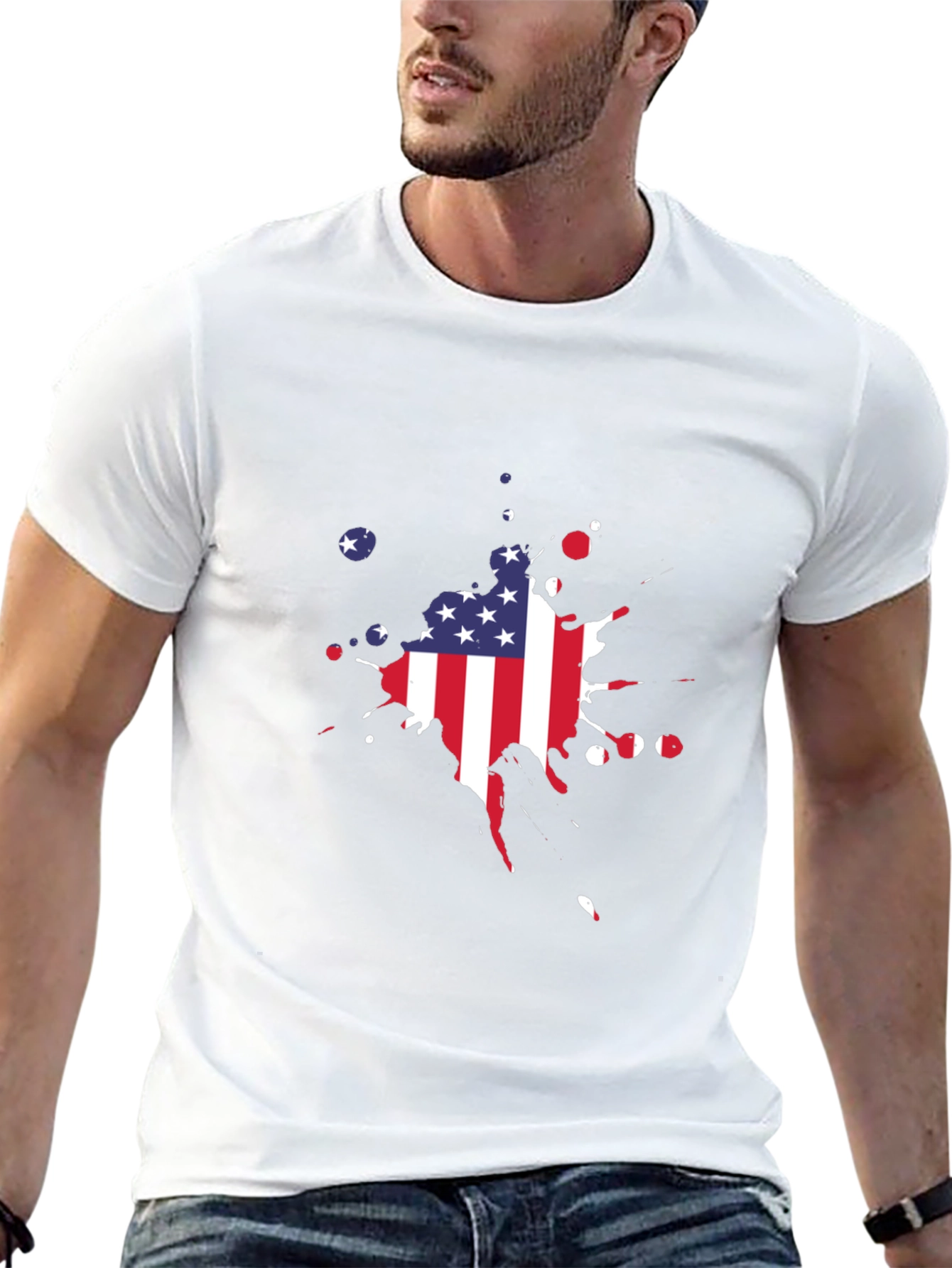 USA Flag Splatter Graphic Black T-Shirt