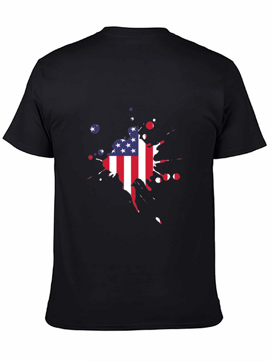 USA Flag Splatter Graphic Black T-Shirt