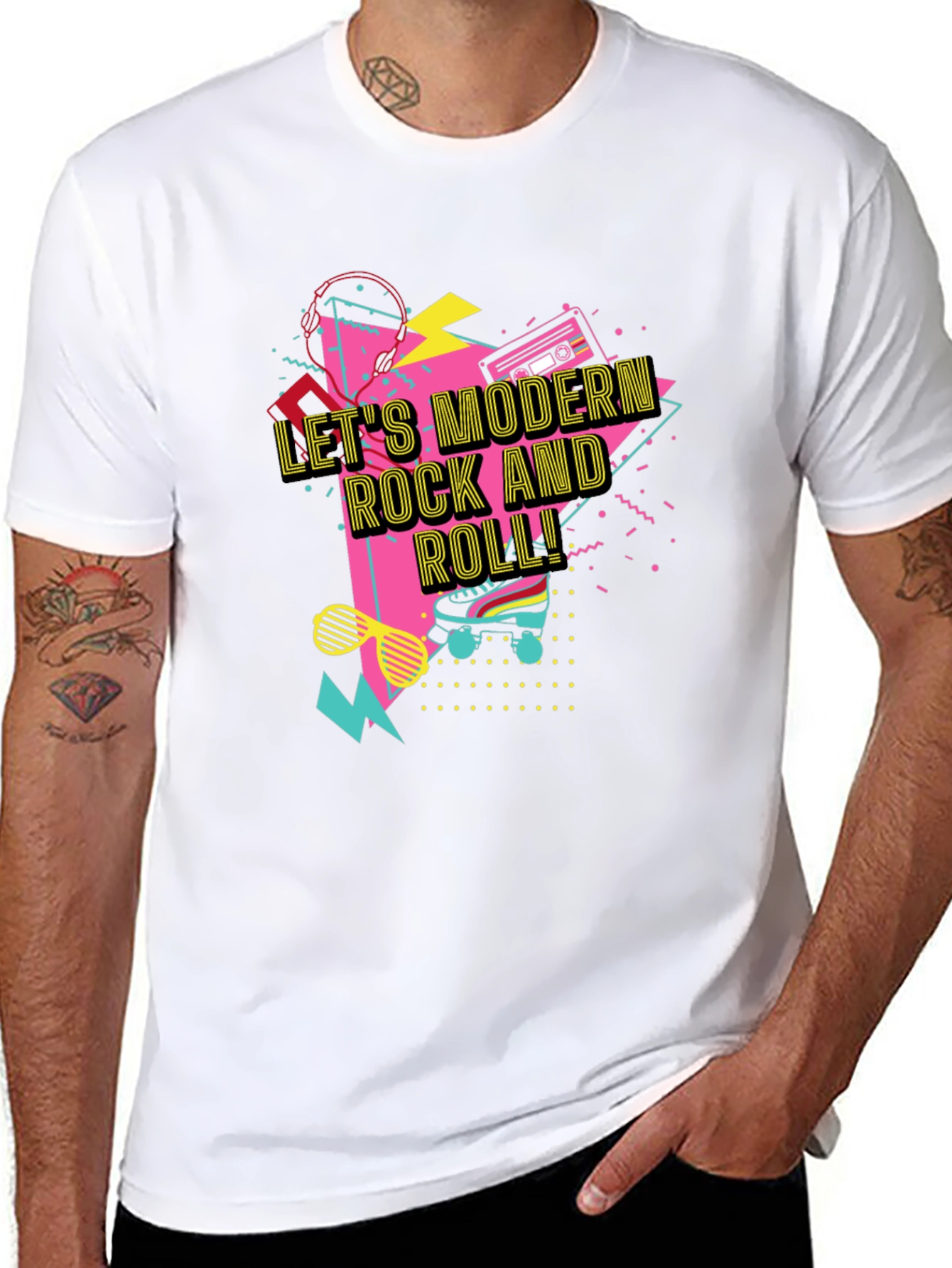 Retro Lets Modern Rock and Roll Black T-Shirt