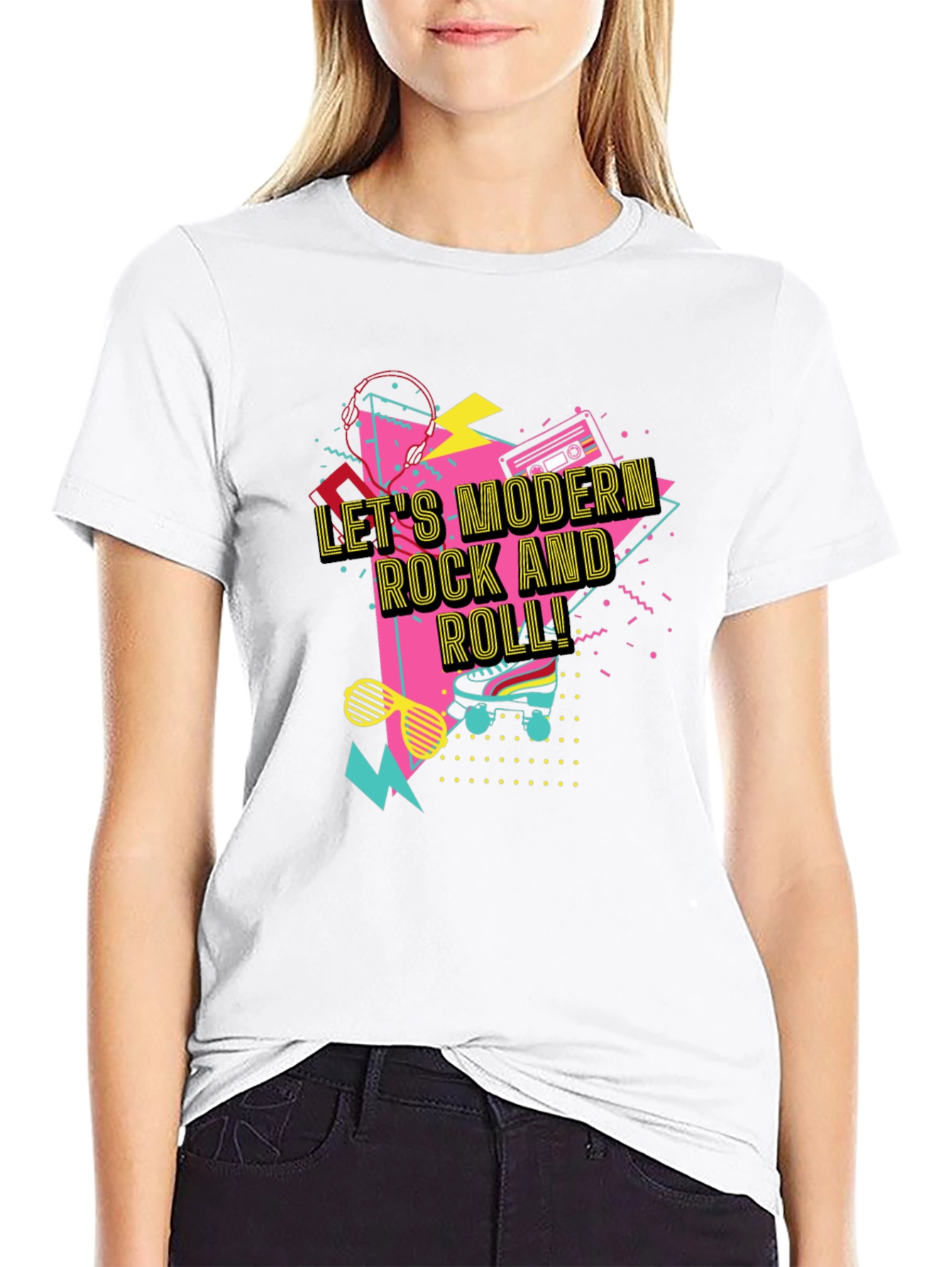 Retro Lets Modern Rock and Roll Black T-Shirt