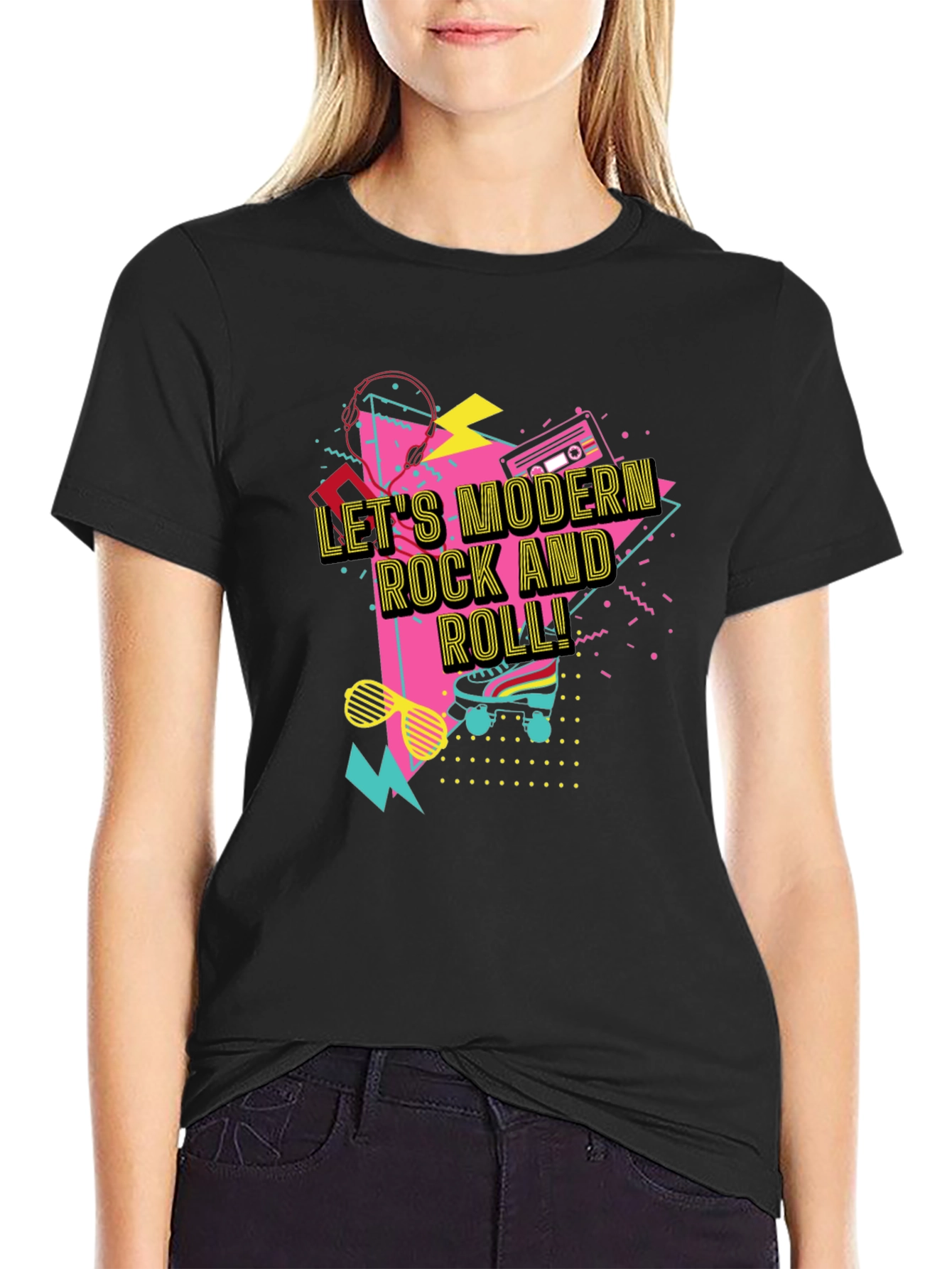 Retro Lets Modern Rock and Roll Black T-Shirt