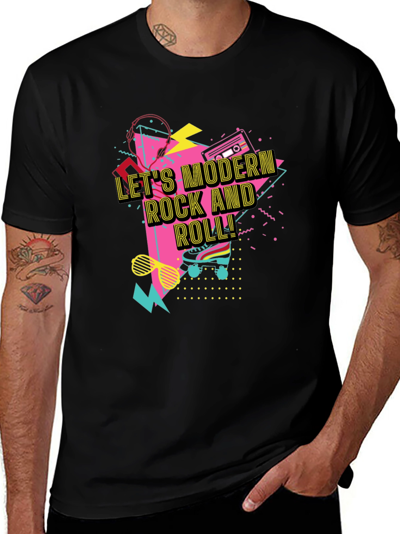 Retro Lets Modern Rock and Roll Black T-Shirt