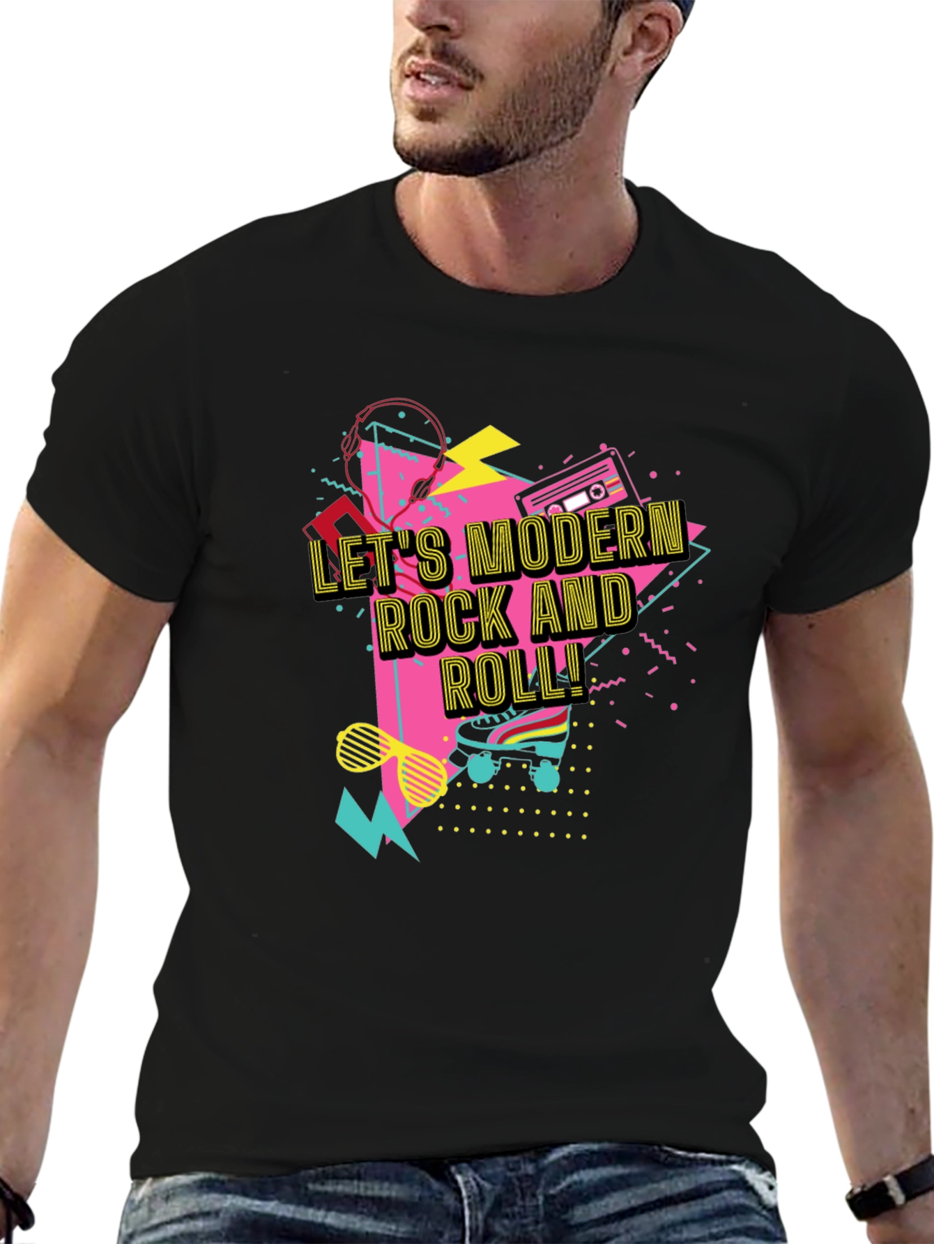 Retro Lets Modern Rock and Roll Black T-Shirt