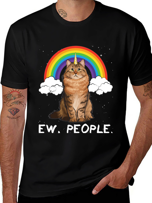 Ew People Cat Unicorn T-Shirt Rainbow Funny Graphic Tee