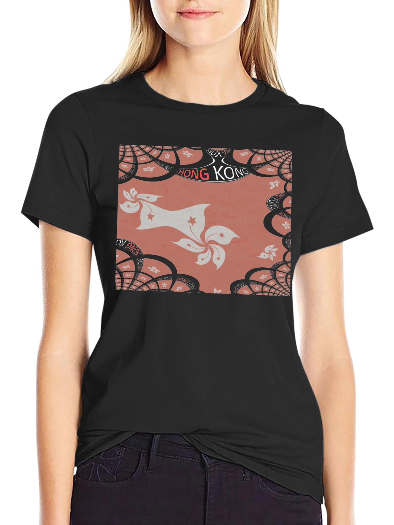 Hong Kong Flower T-Shirt - Stylish Black Tee