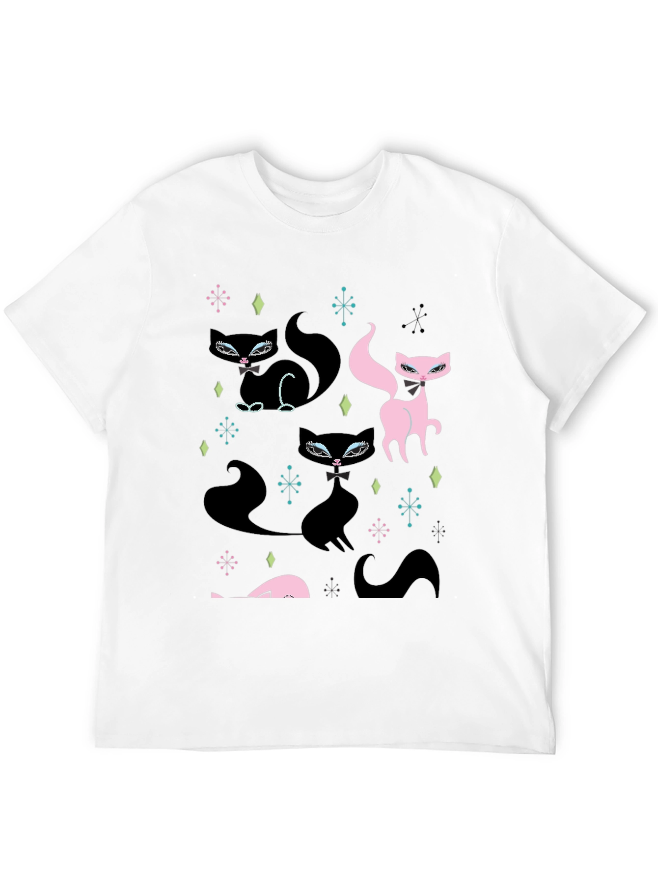 Retro Cat Pattern Black T-Shirt