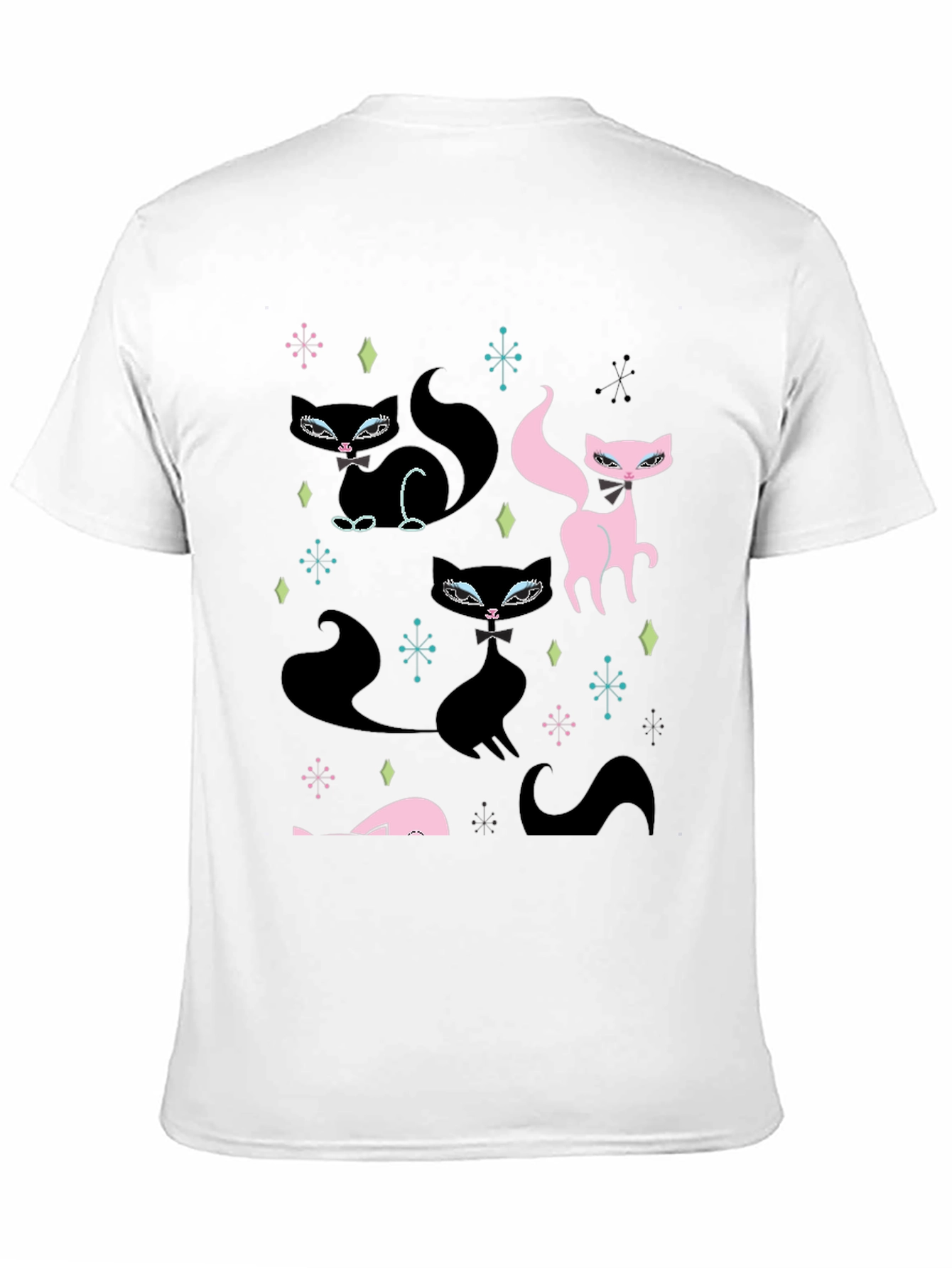 Retro Cat Pattern Black T-Shirt
