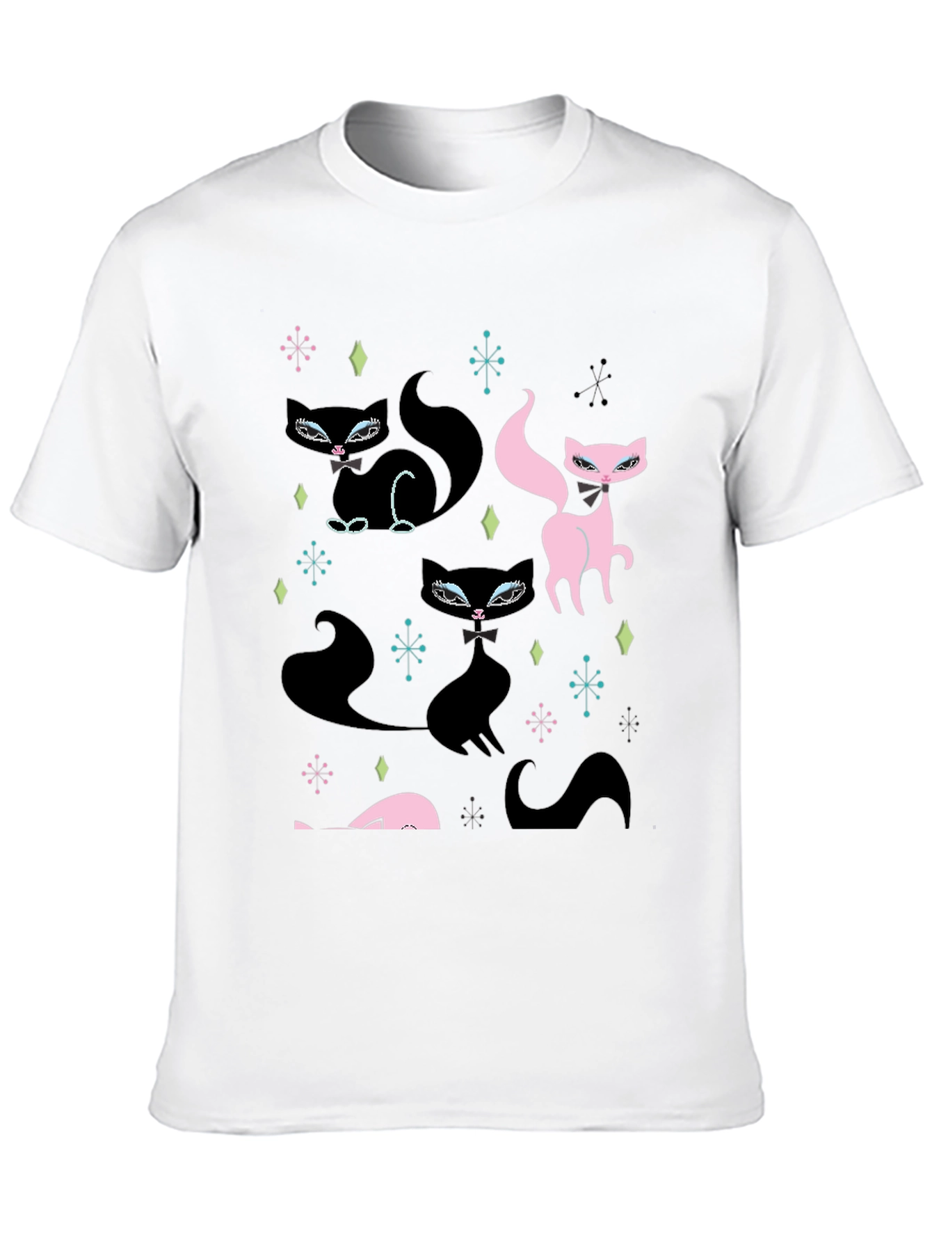 Retro Cat Pattern Black T-Shirt