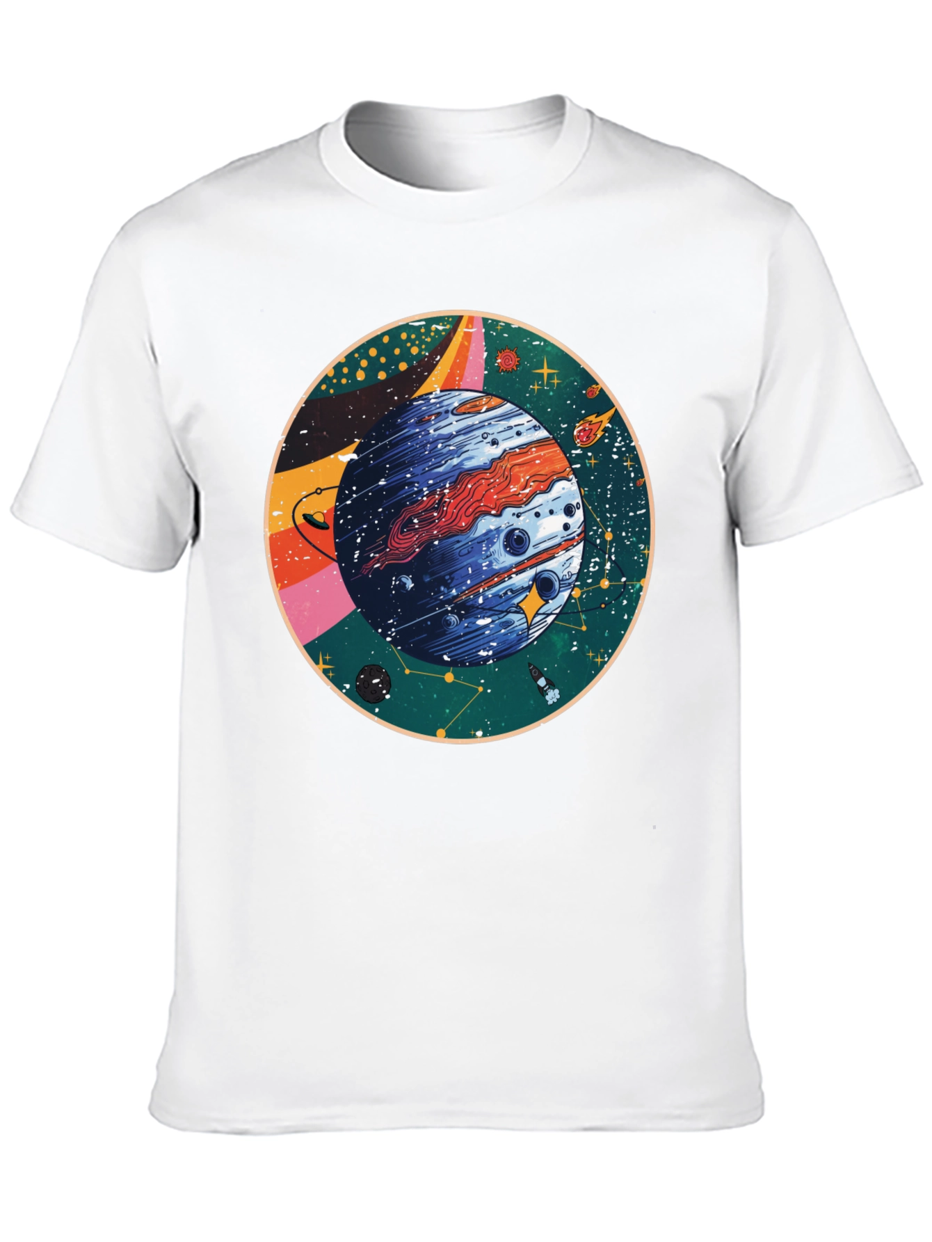 Cosmic Planet Graphic T-Shirt - Black Crew Neck Tee