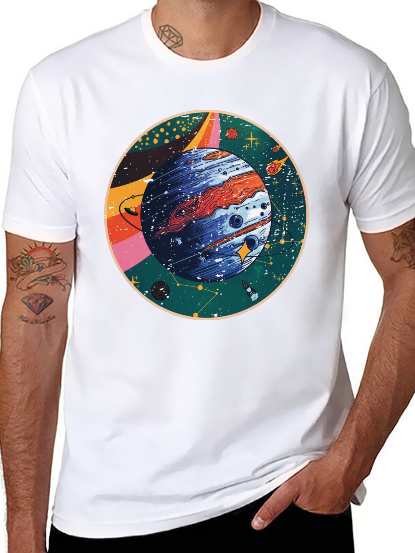 Cosmic Planet Graphic T-Shirt - Black Crew Neck Tee