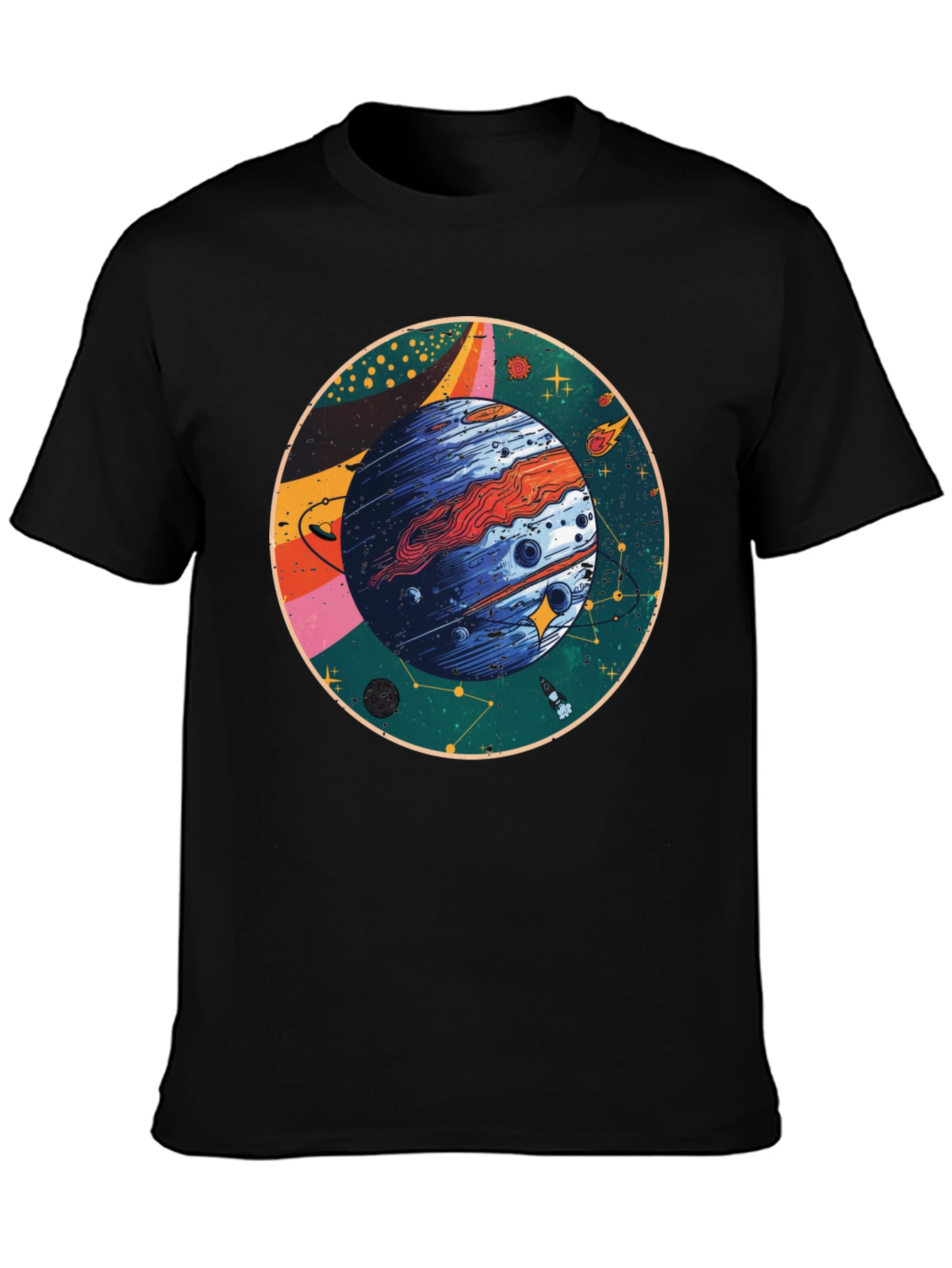 Cosmic Planet Graphic T-Shirt - Black Crew Neck Tee