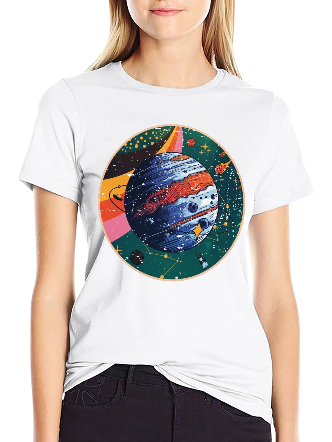 Cosmic Planet Graphic T-Shirt - Black Crew Neck Tee