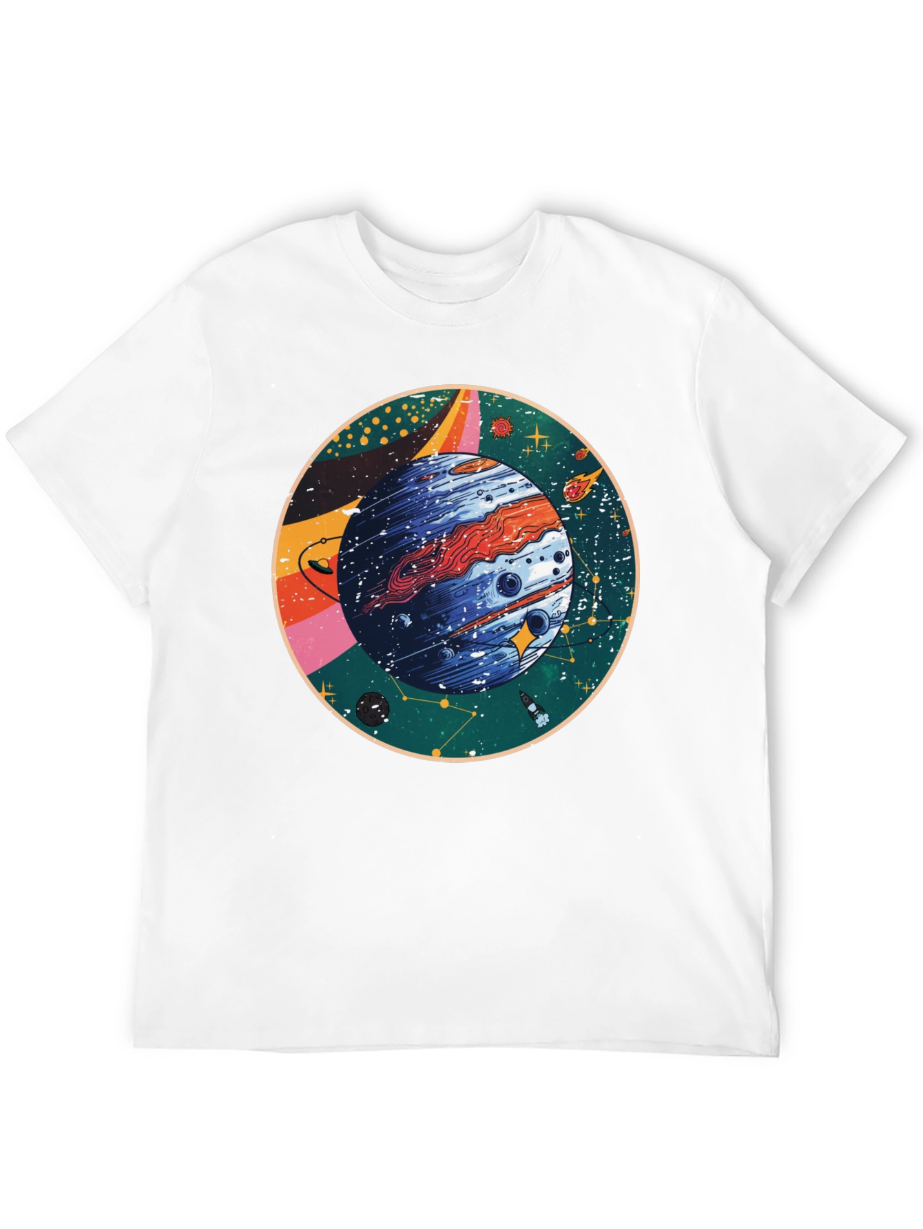 Cosmic Planet Graphic T-Shirt - Black Crew Neck Tee