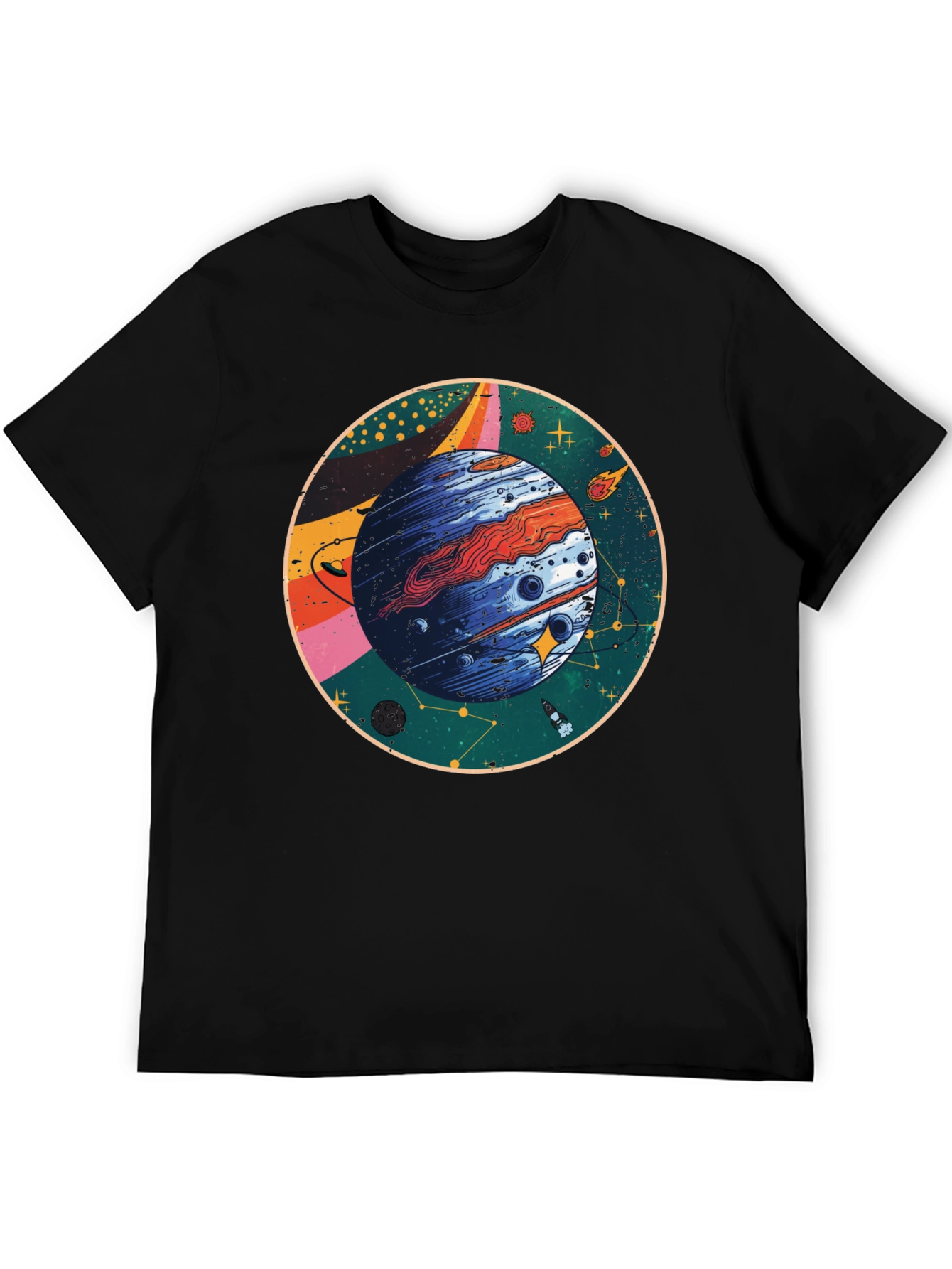 Cosmic Planet Graphic T-Shirt - Black Crew Neck Tee