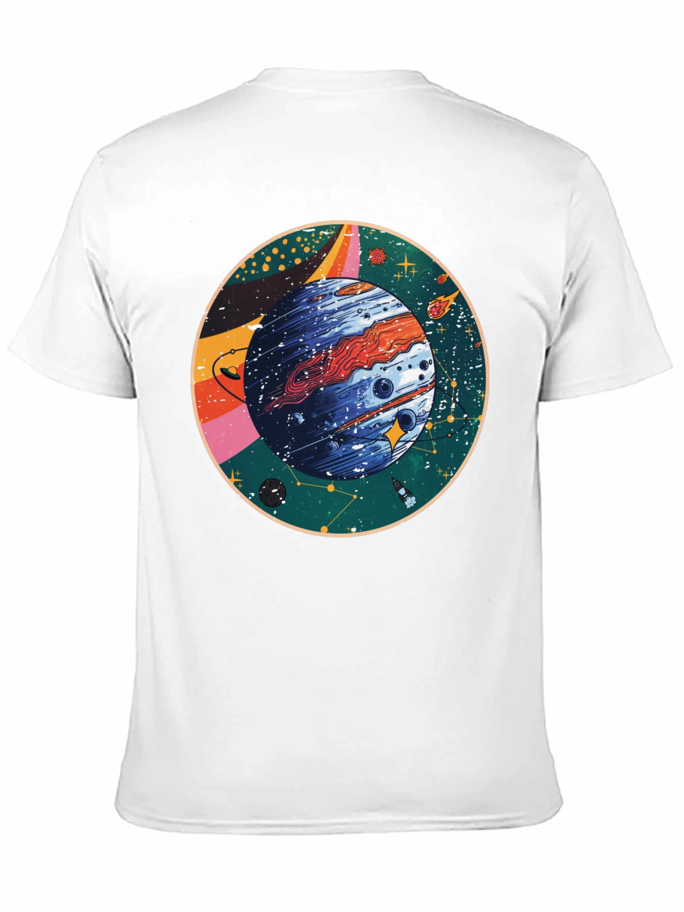 Cosmic Planet Graphic T-Shirt - Black Crew Neck Tee