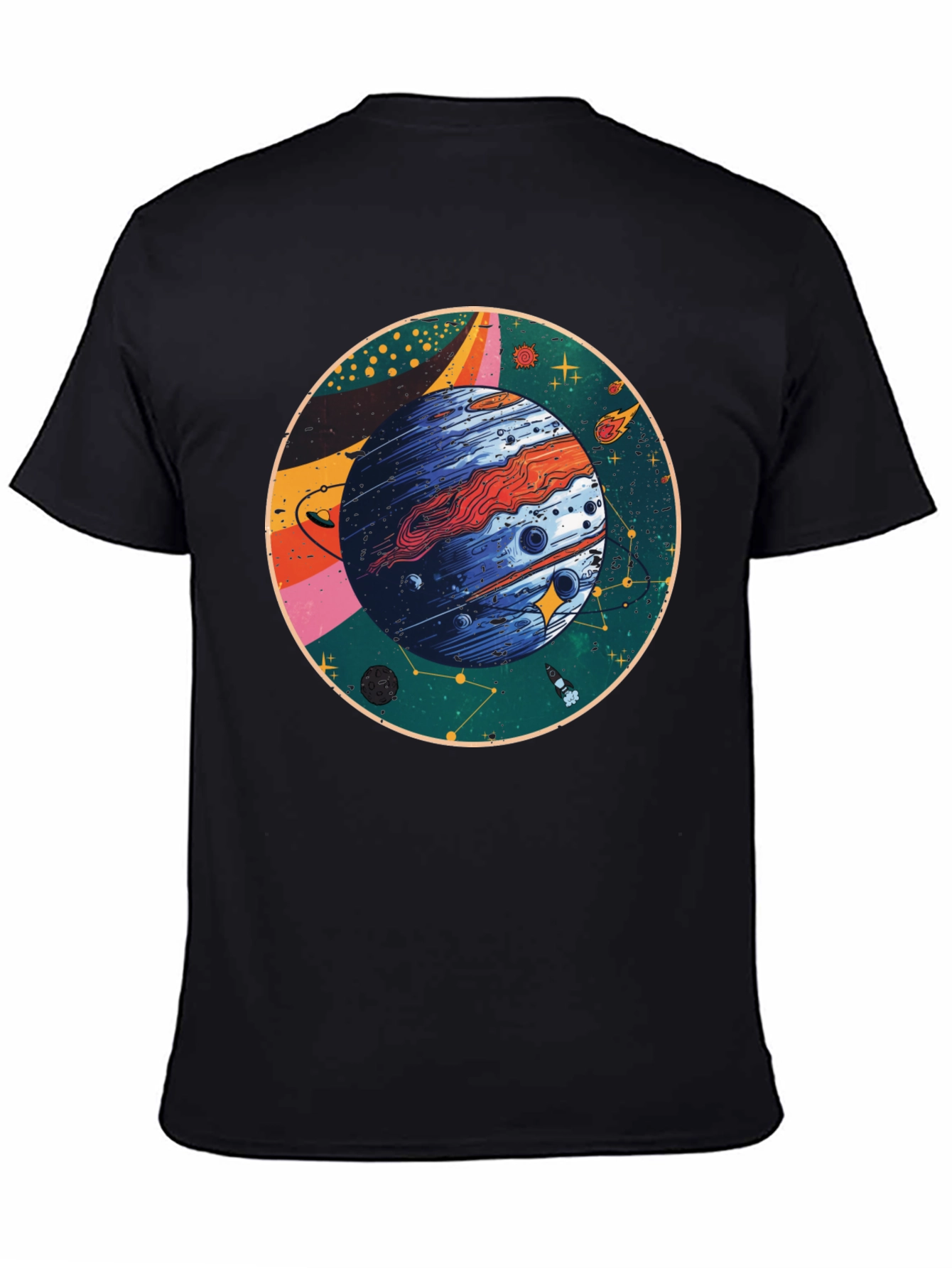 Cosmic Planet Graphic T-Shirt - Black Crew Neck Tee