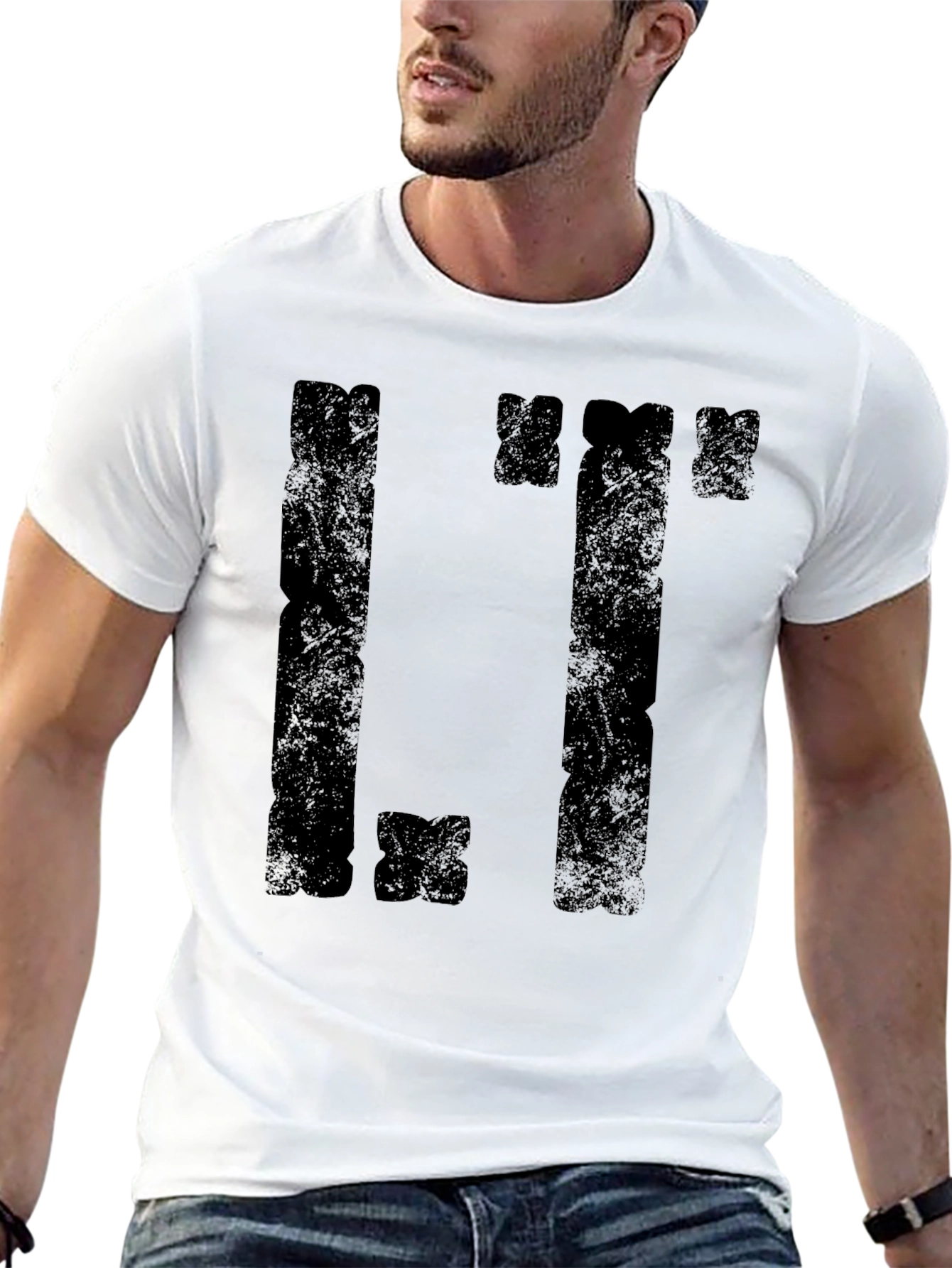 Distressed Tetris Style Black T-Shirt