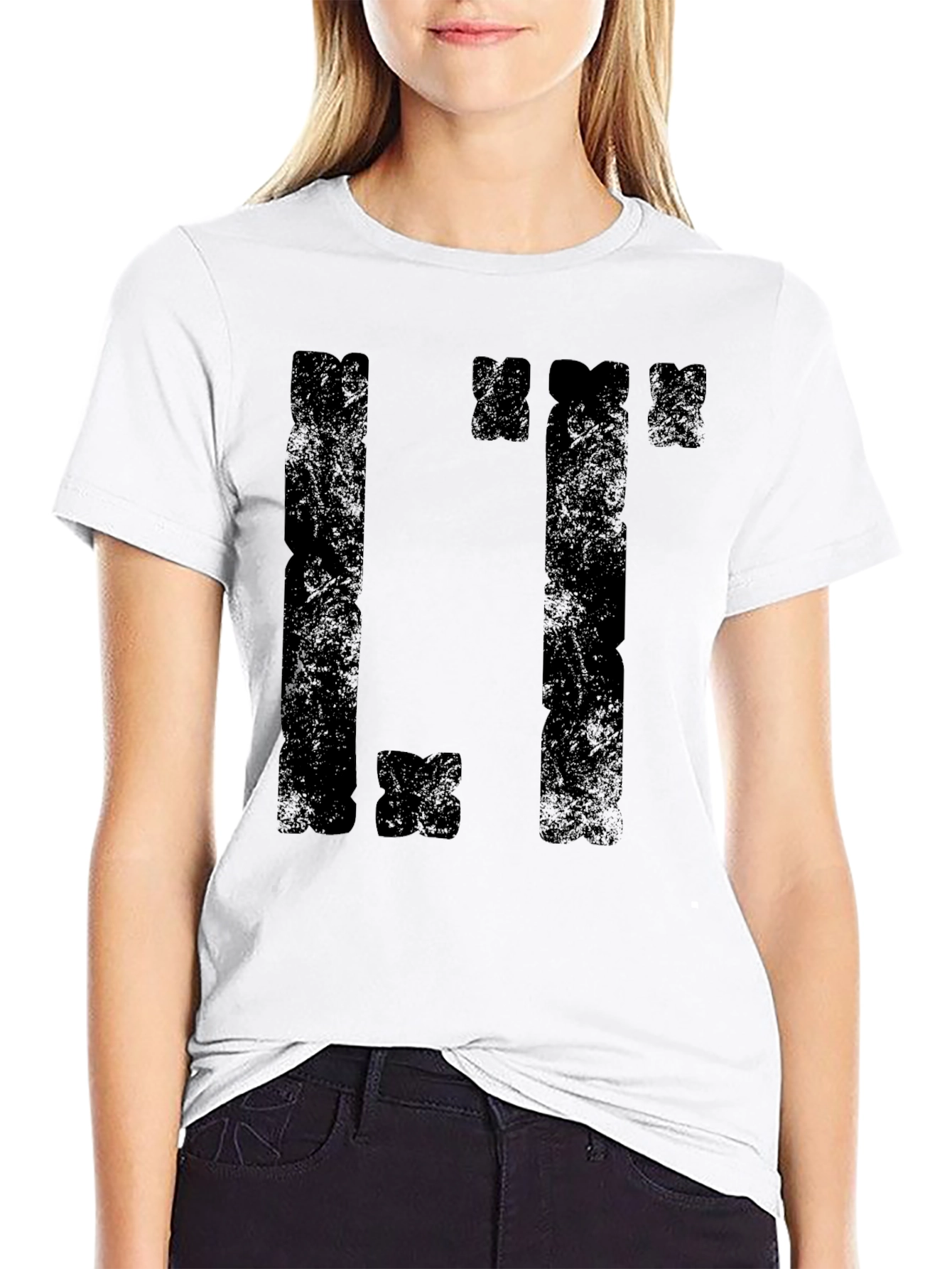 Distressed Tetris Style Black T-Shirt