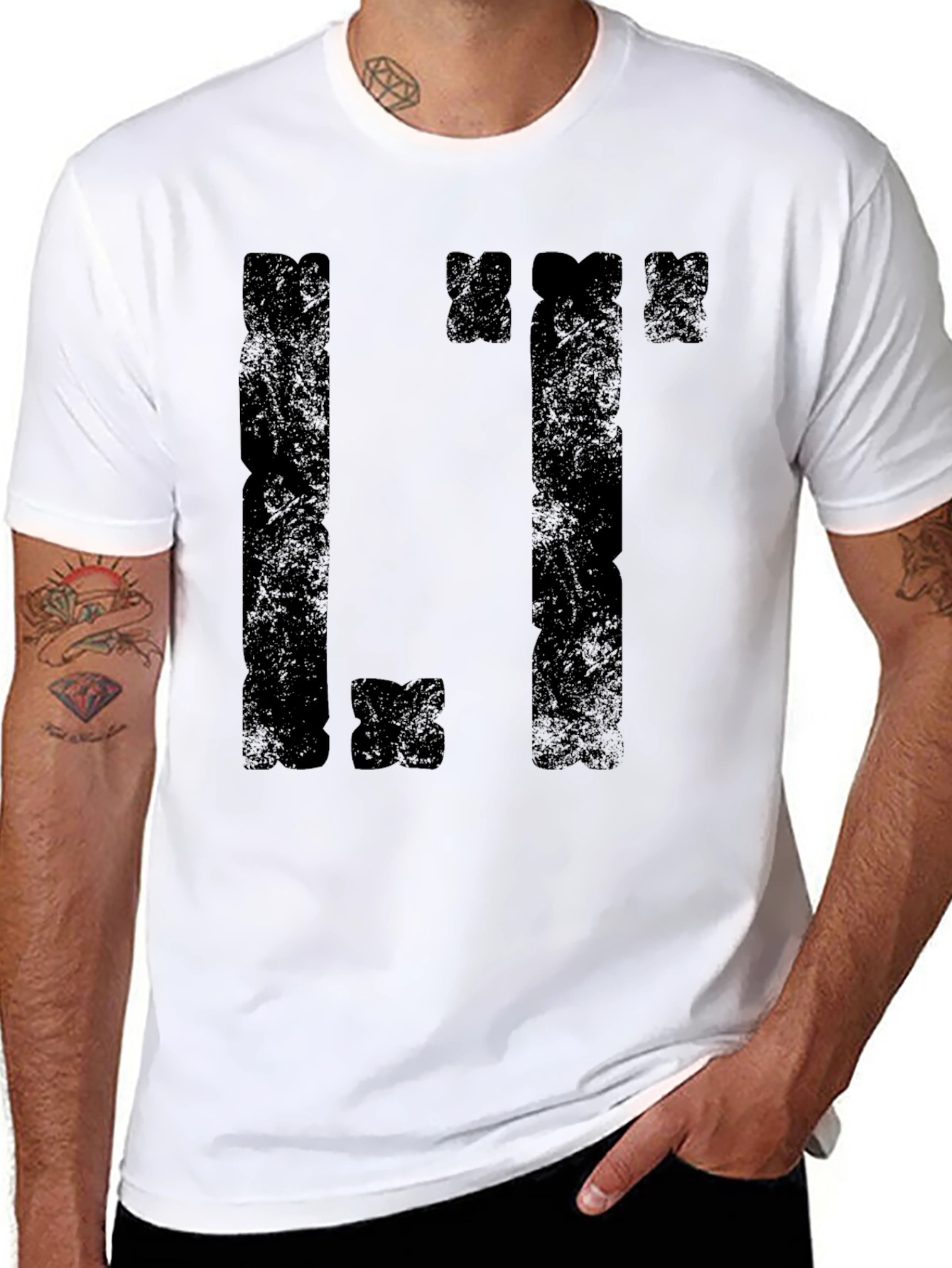 Distressed Tetris Style Black T-Shirt