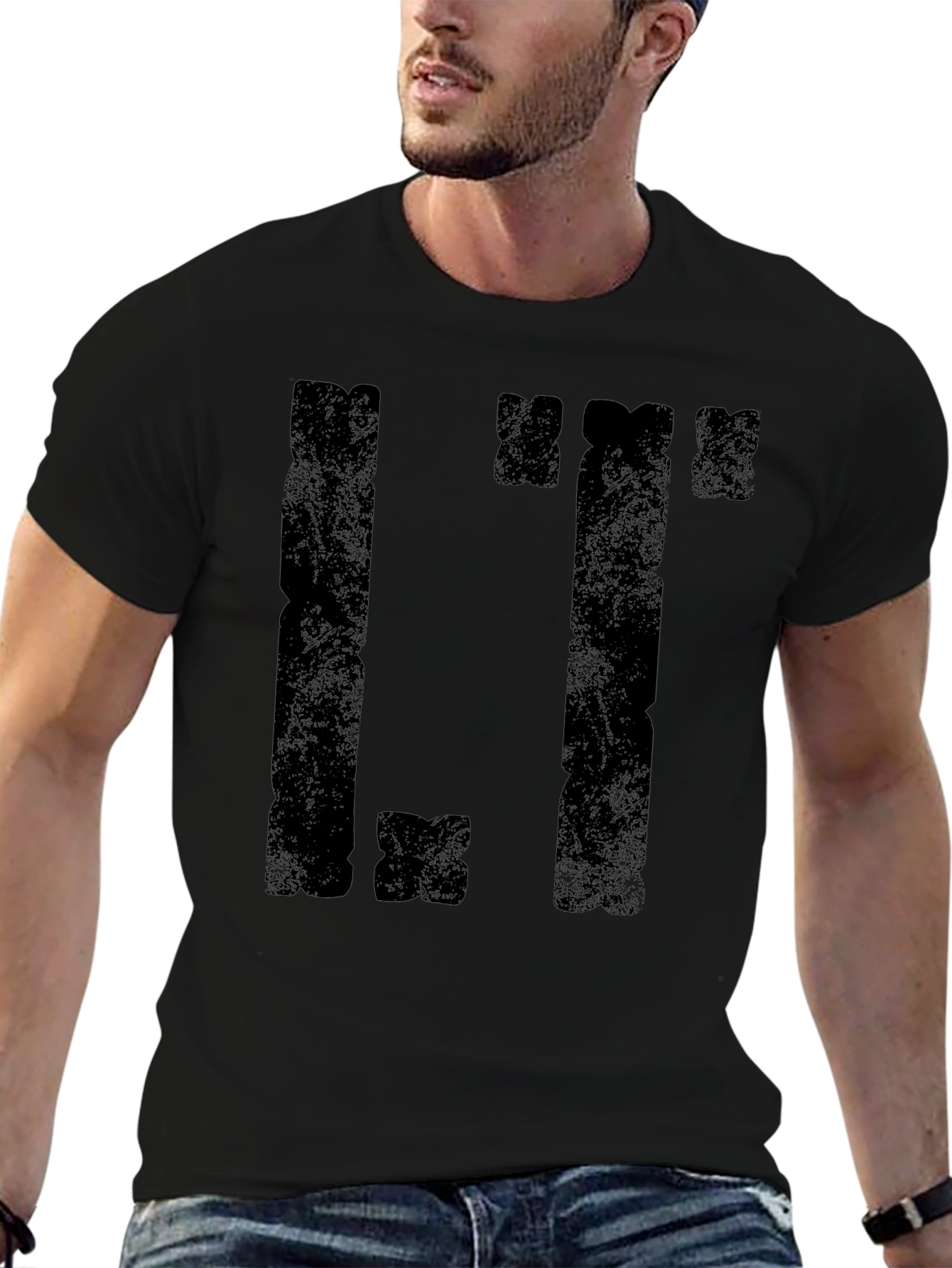 Distressed Tetris Style Black T-Shirt