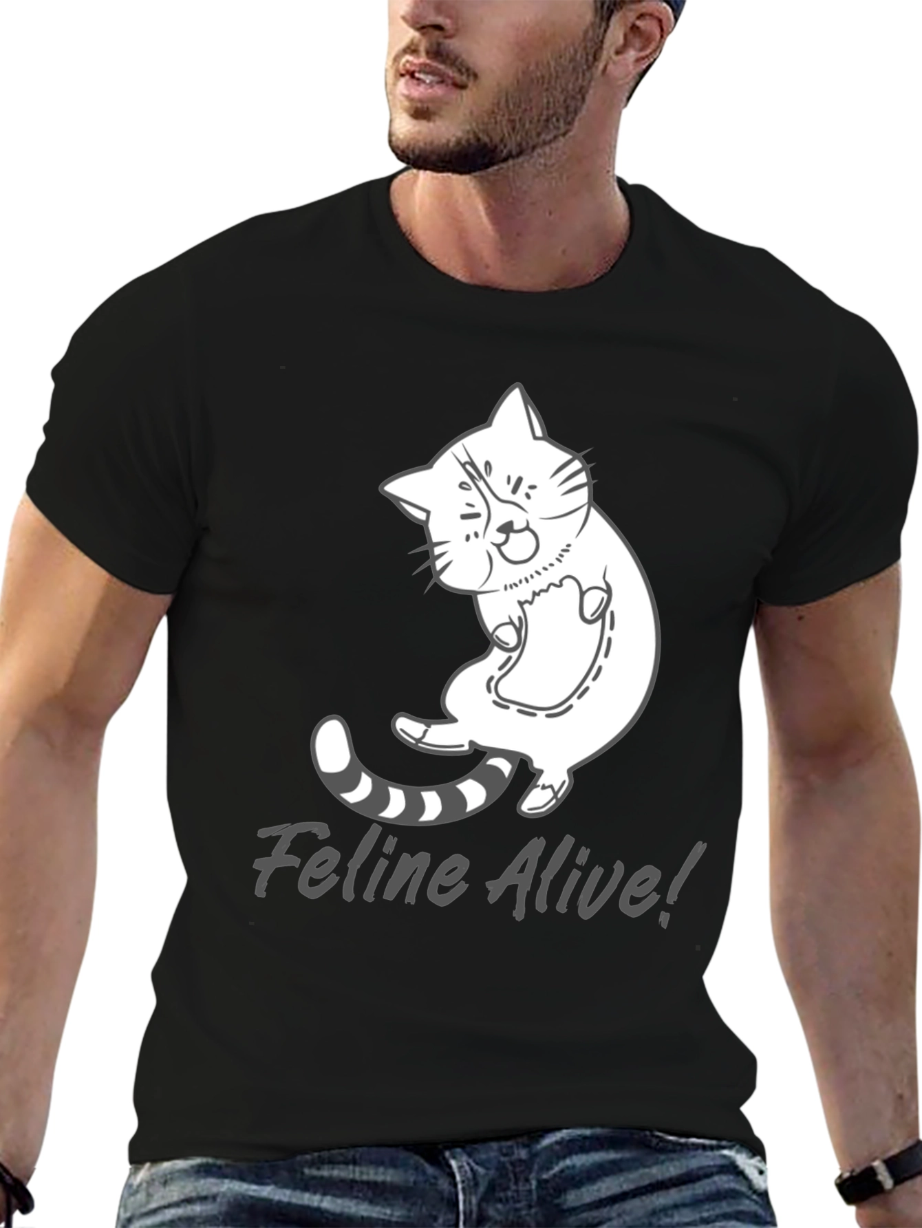 Feline Alive T-Shirt - Funny Cat Graphic Tee