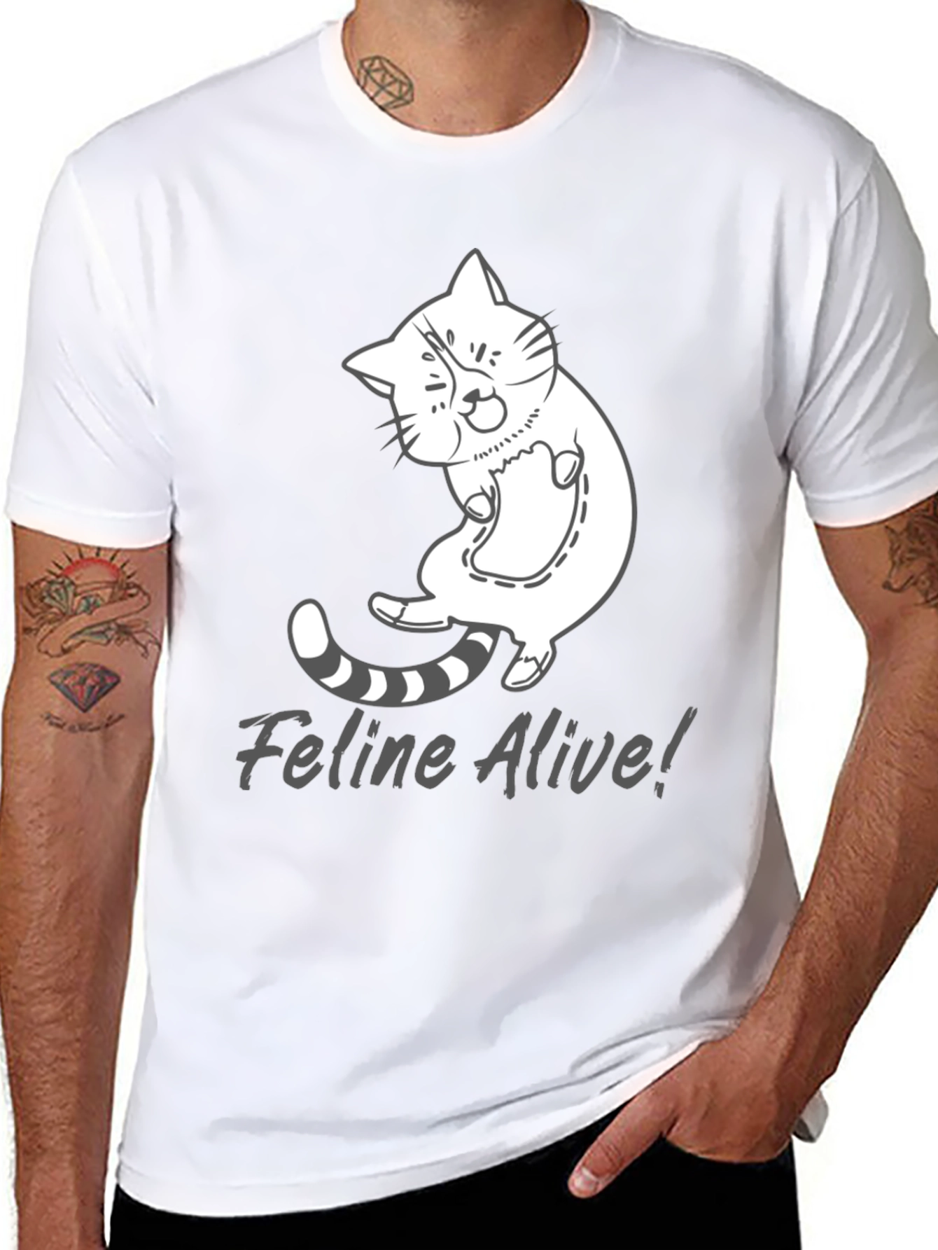Feline Alive T-Shirt - Funny Cat Graphic Tee
