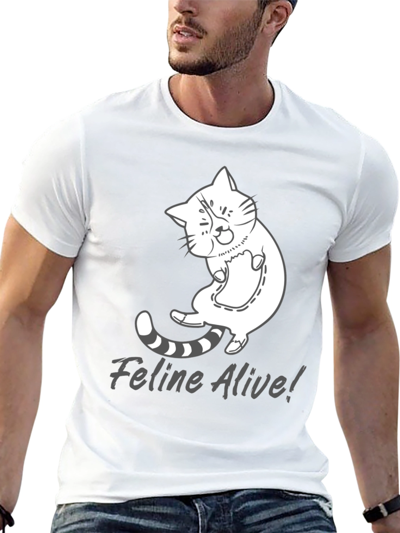 Feline Alive T-Shirt - Funny Cat Graphic Tee