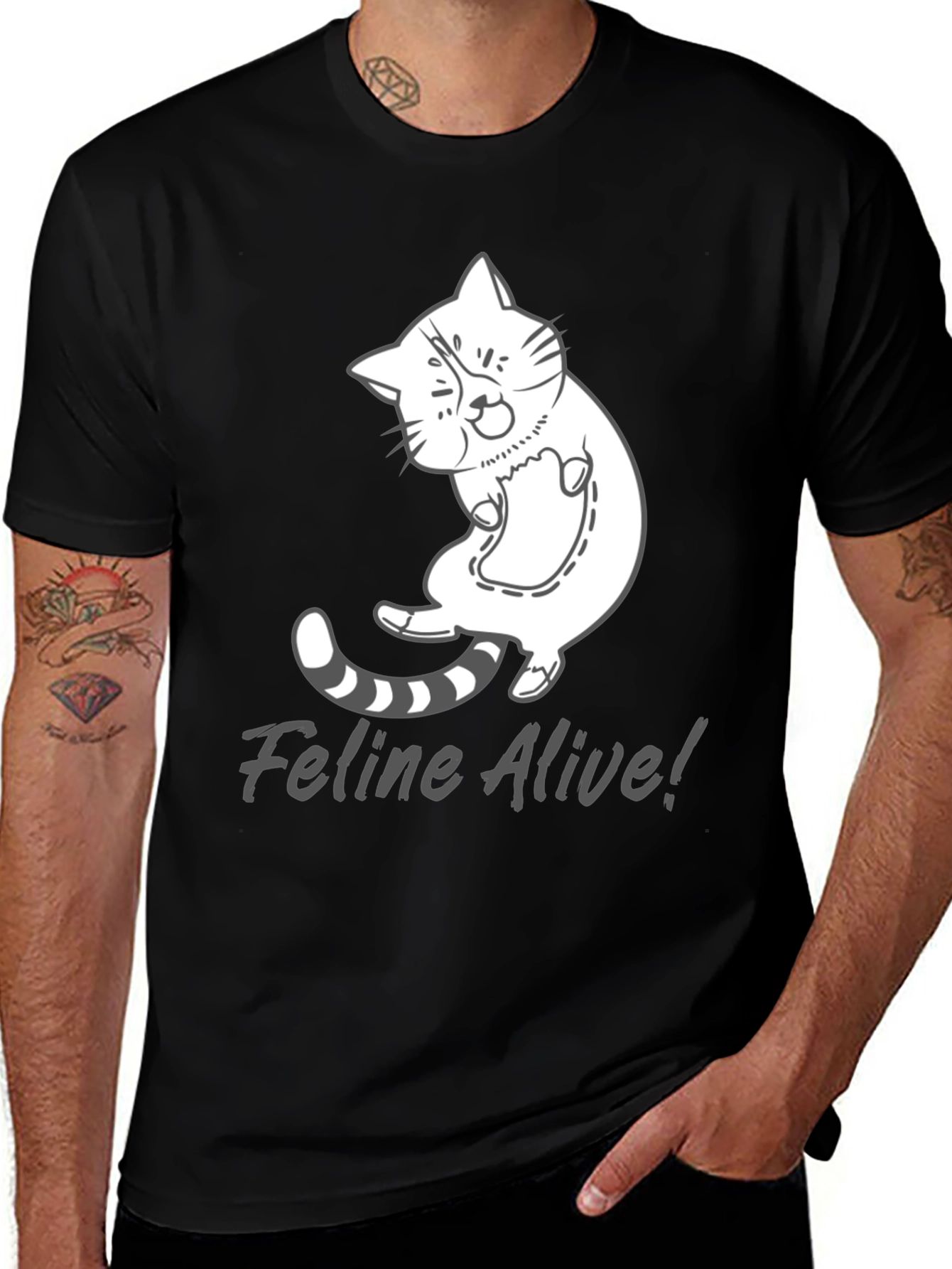 Feline Alive T-Shirt - Funny Cat Graphic Tee