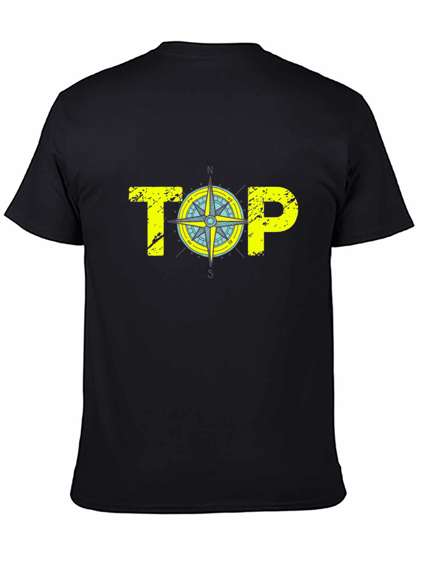 Mens Black Graphic T-Shirt - Compass Top Design