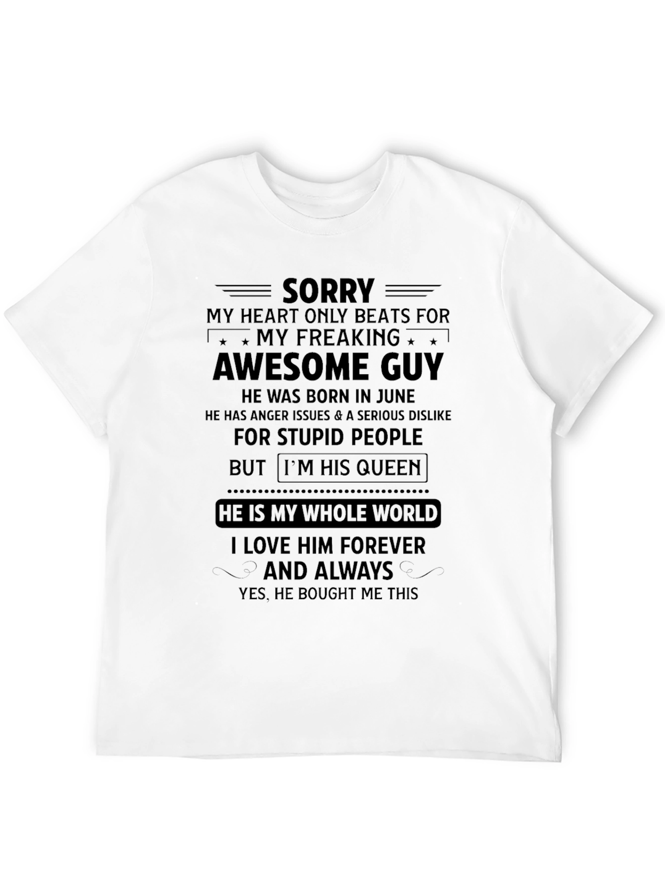 Sorry My Heart Beats Awesome Guy Black T-Shirt