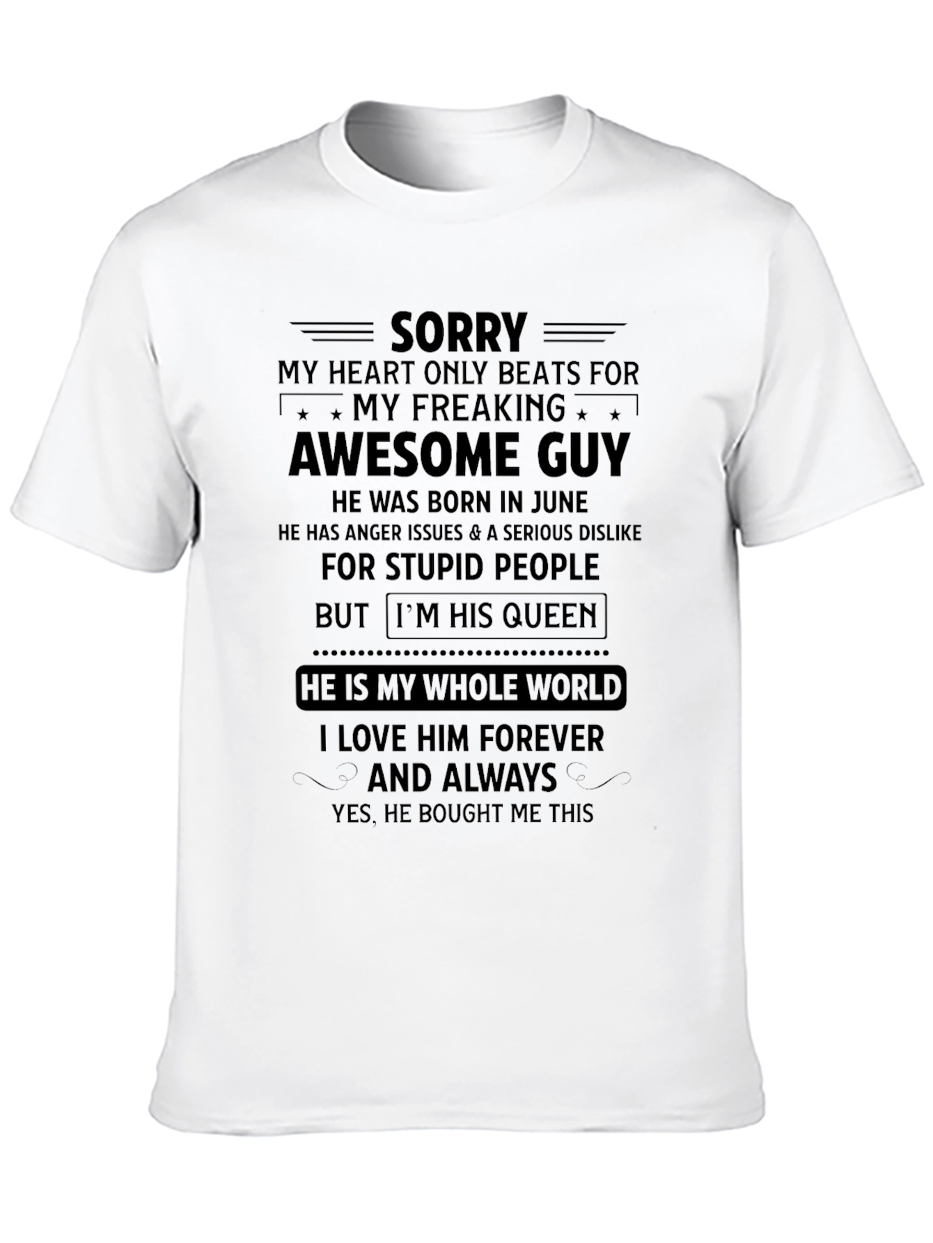 Sorry My Heart Beats Awesome Guy Black T-Shirt