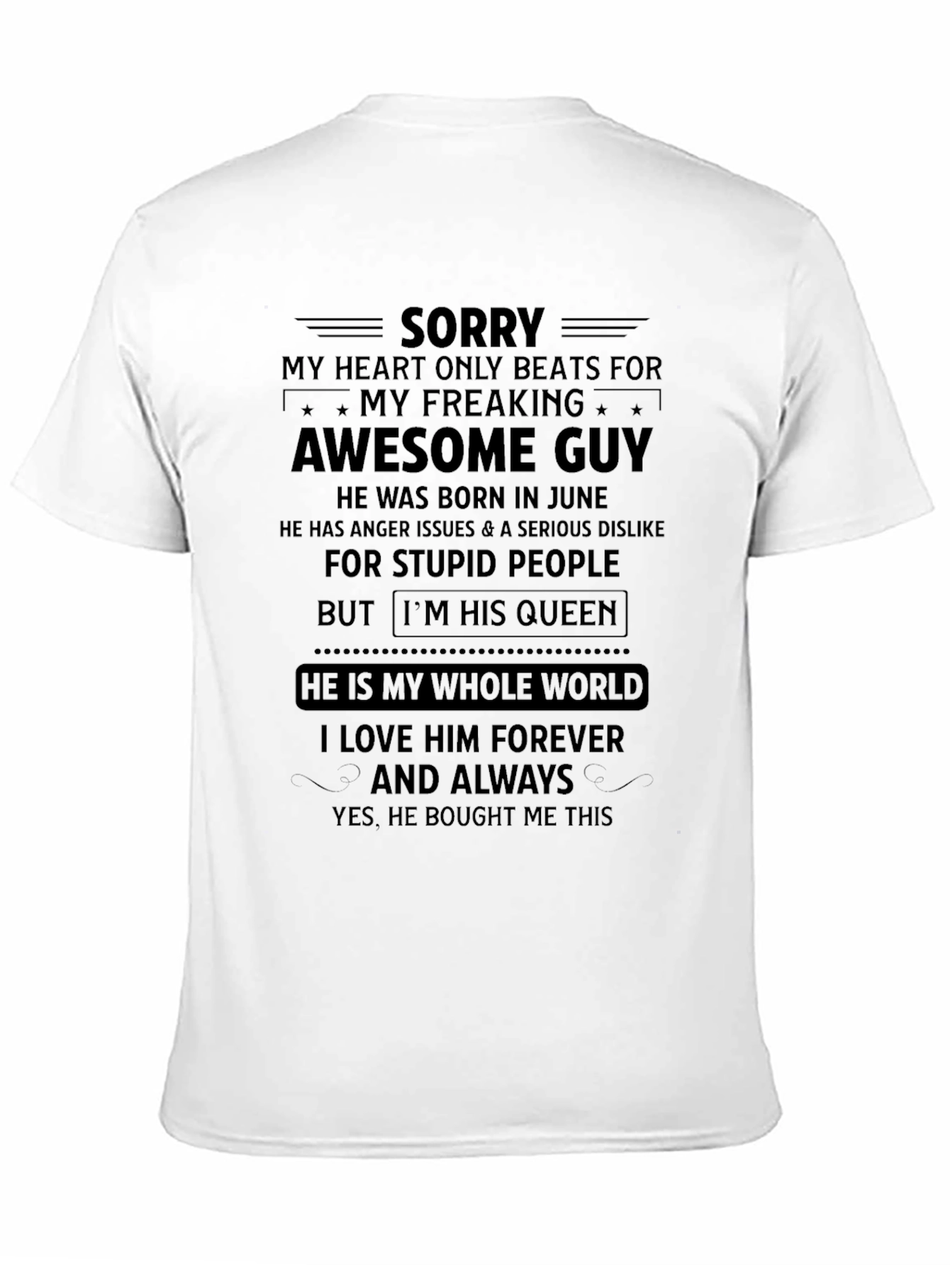 Sorry My Heart Beats Awesome Guy Black T-Shirt