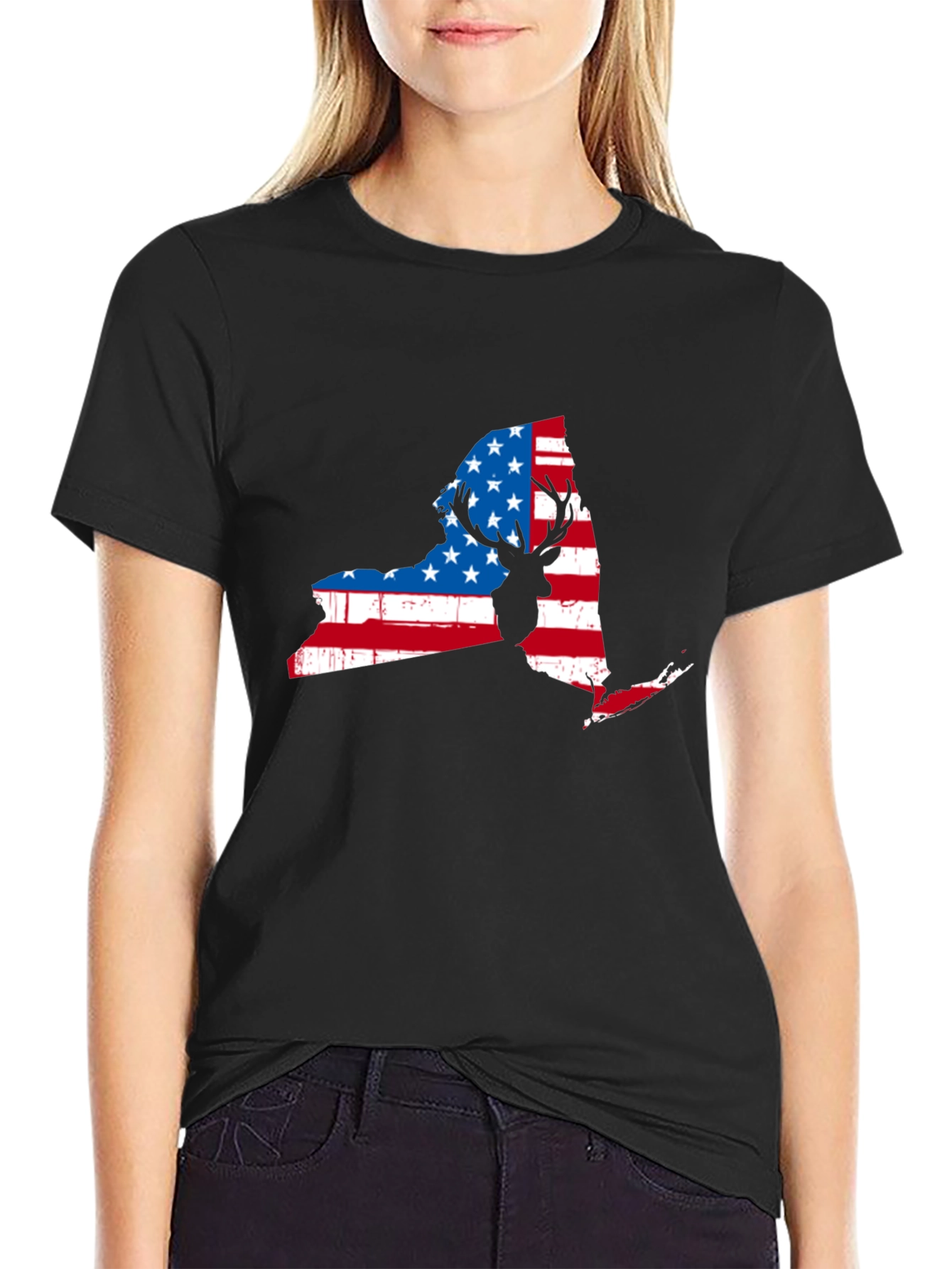 New York Deer American Flag Mens T-Shirt