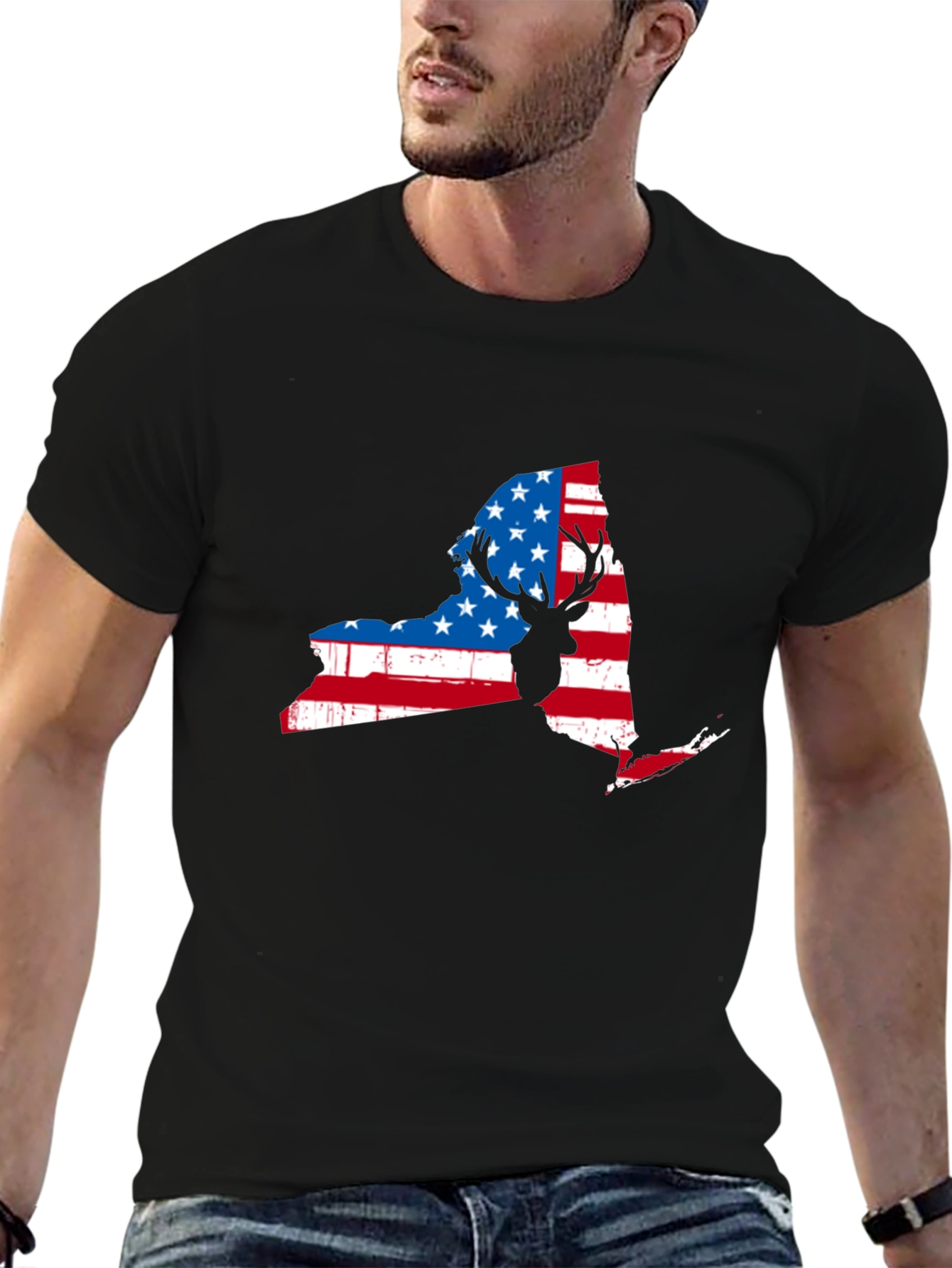 New York Deer American Flag Mens T-Shirt